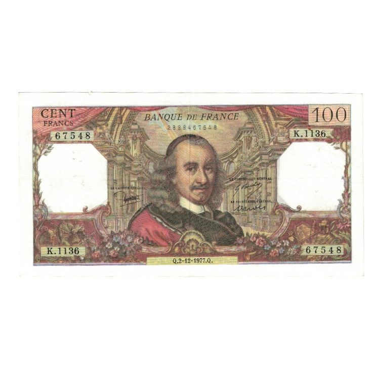 France, 100 Francs, Corneille, 1977, K.1136, EF(40-45), Fayette:65.60, KM:149f
