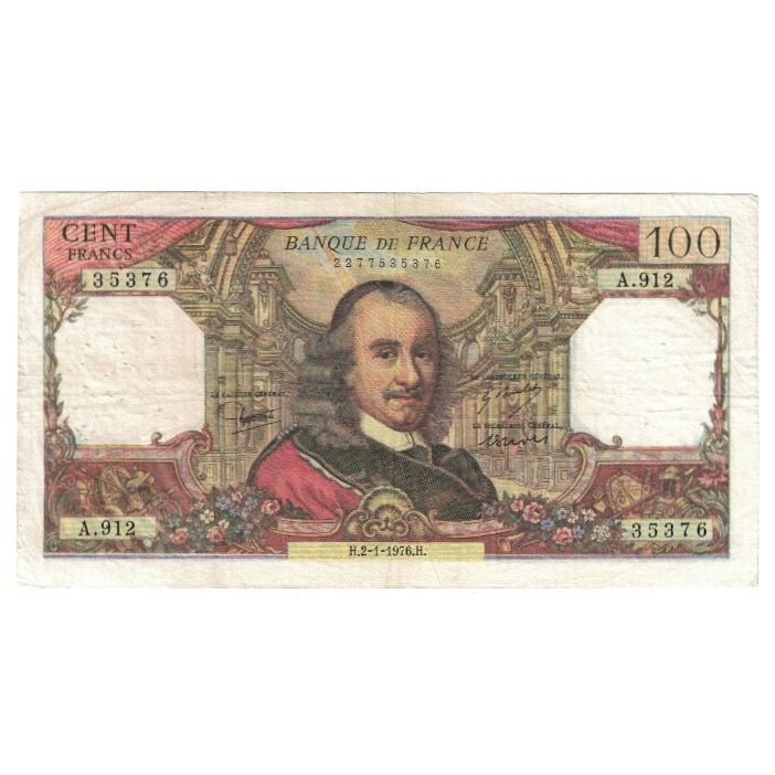 France, 100 Francs, Corneille, 1976, A.912, EF(40-45), Fayette:65.51, KM:149f