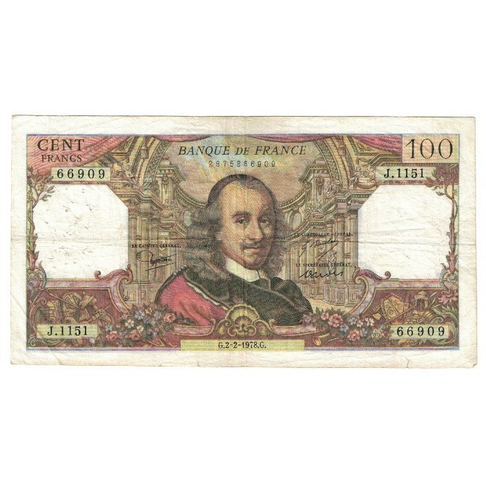 France, 100 Francs, Corneille, 1978, J.1151, EF(40-45), Fayette:65.61, KM:149f