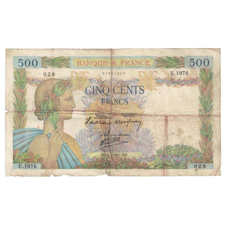 Francja, 500 Francs, La Paix, 1941, U.1976, VG(8-10), Fayette:32.13, KM:95a