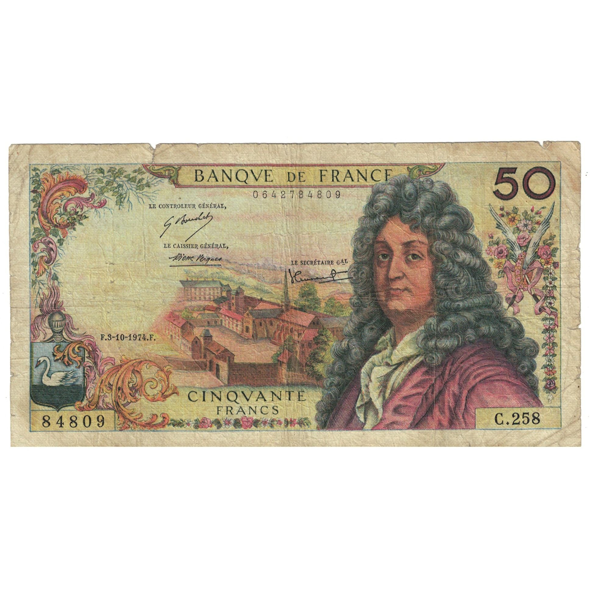 Francja, 50 Francs, Racine, 1974, C.258, VF(20-25), Fayette:64.28, KM:148d