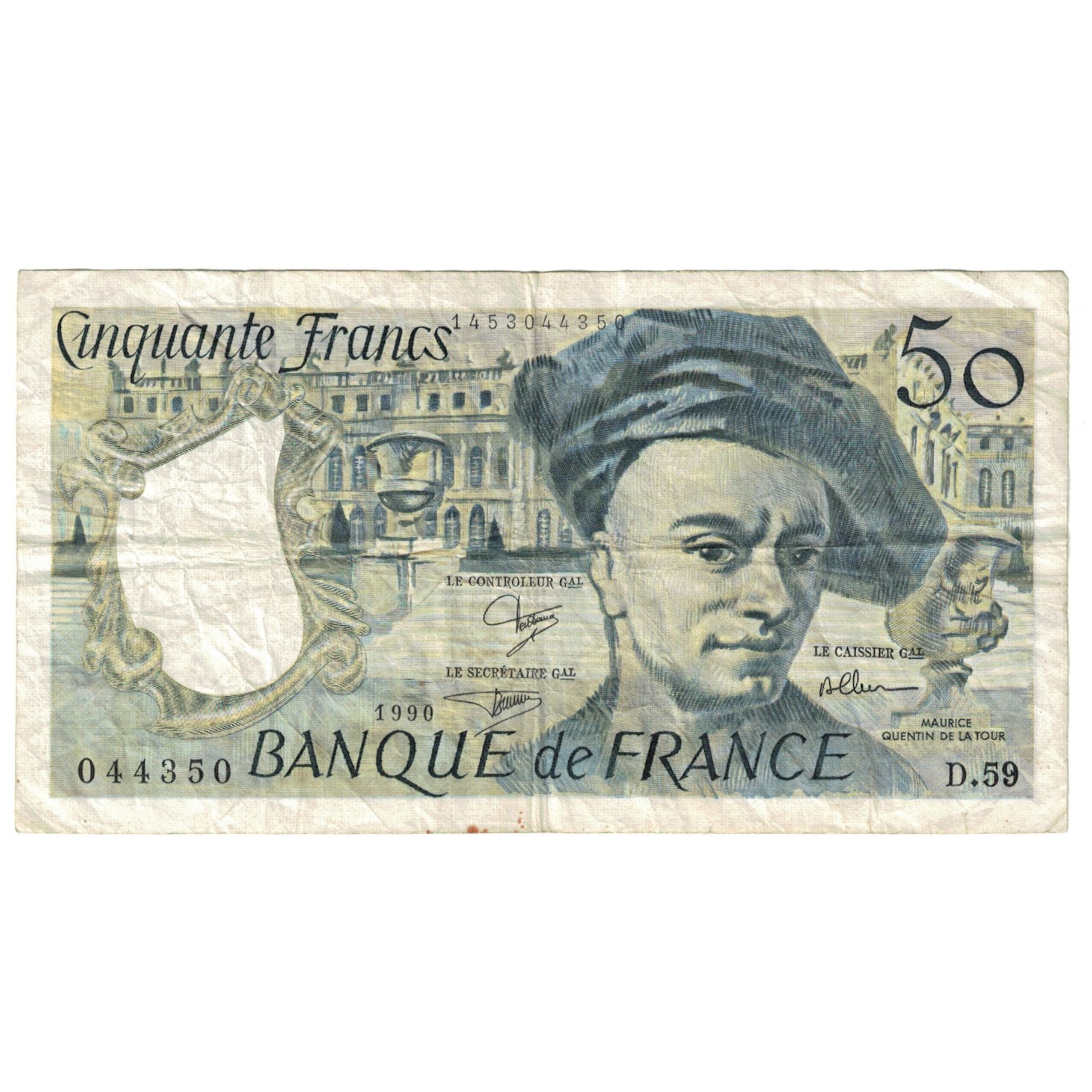 França, 50 Francs, Quentin de La Tour, 1990, D.59, EF(40-45), Fayette:67.16