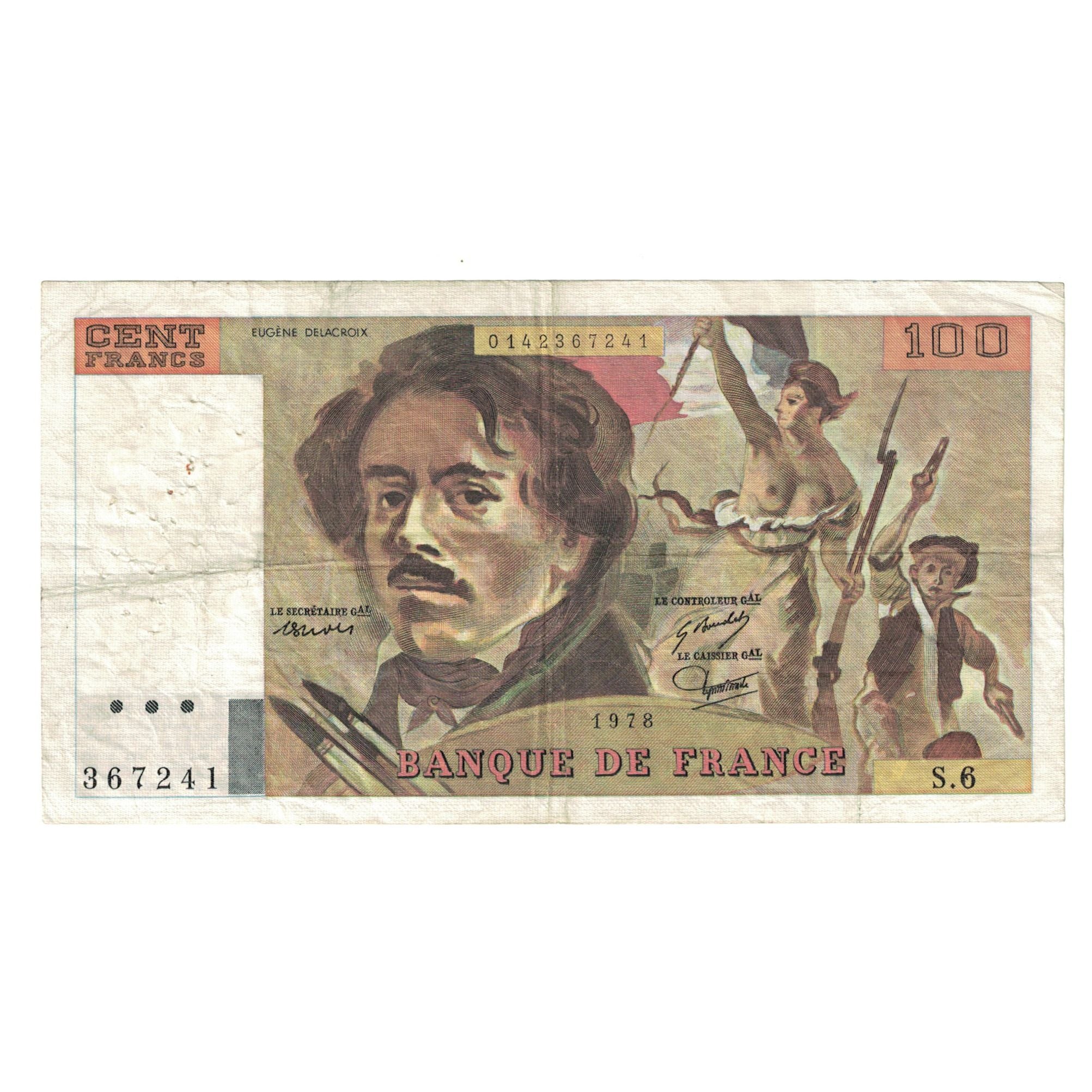 France, 100 Francs, Delacroix, 1978, S.6, VF(30-35), Fayette:69.1d, KM:154a
