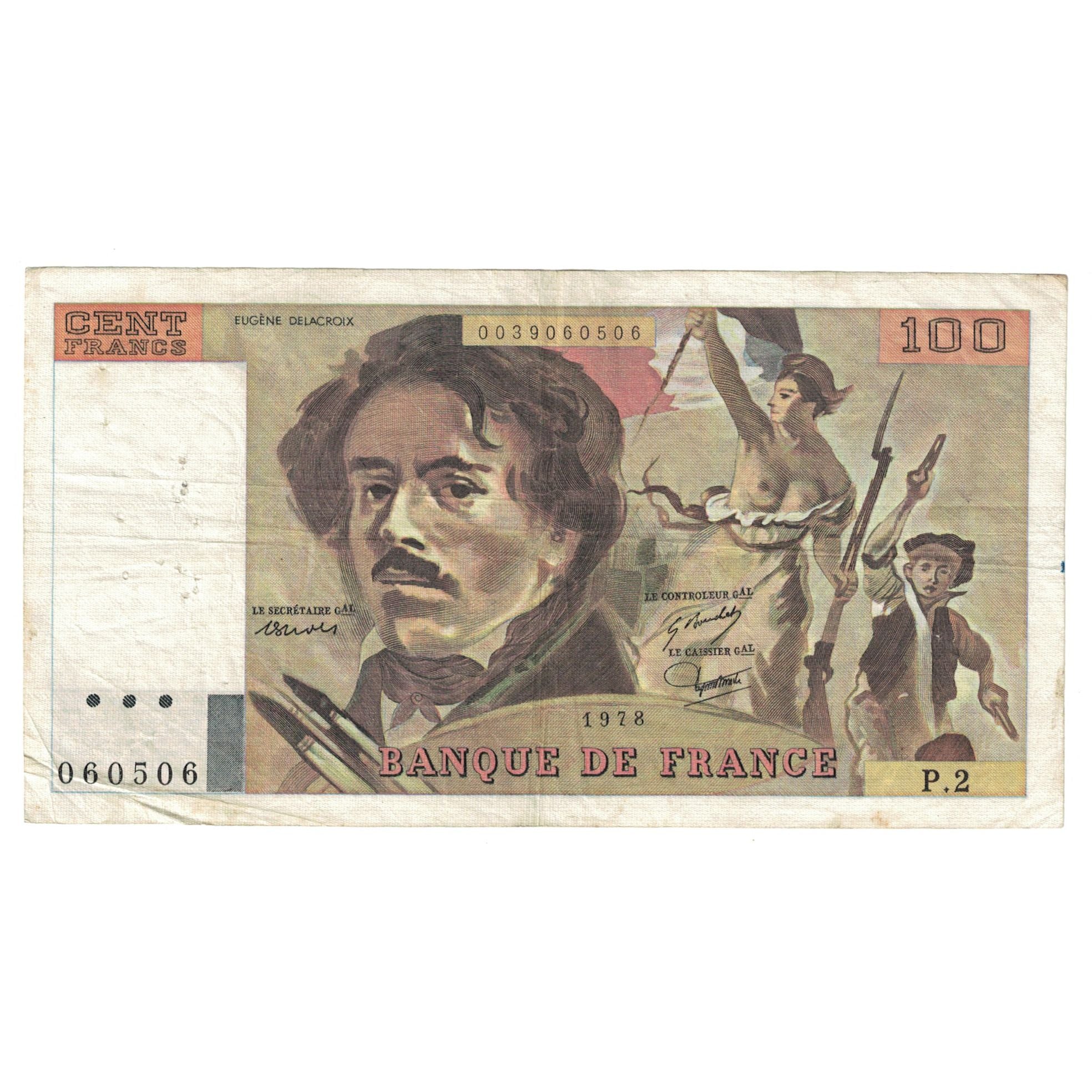 França, 100 Francs, Delacroix, 1978, P.2, EF(40-45), Fayette:68.2, KM:153