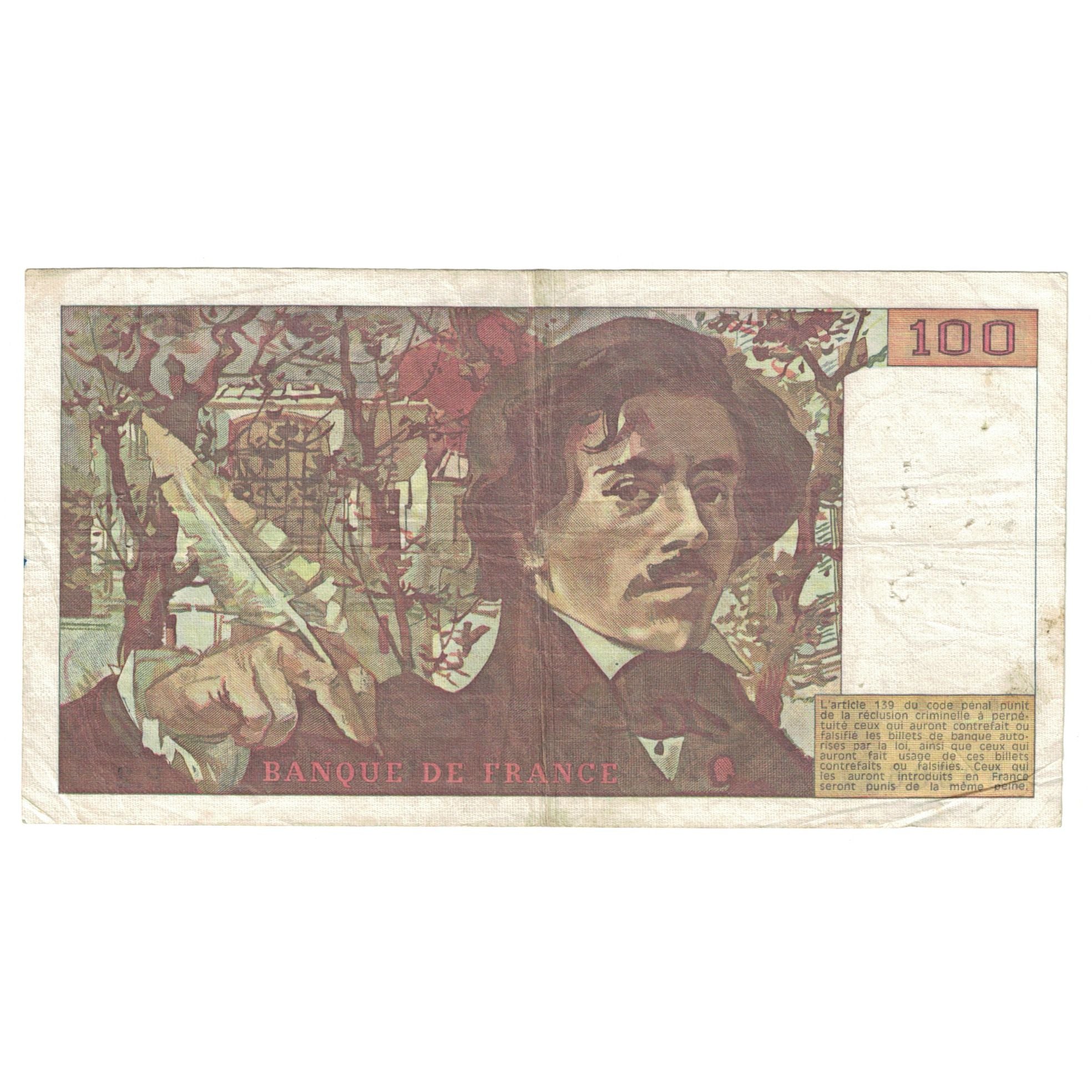 França, 100 Francs, Delacroix, 1978, P.2, EF(40-45), Fayette:68.2, KM:153