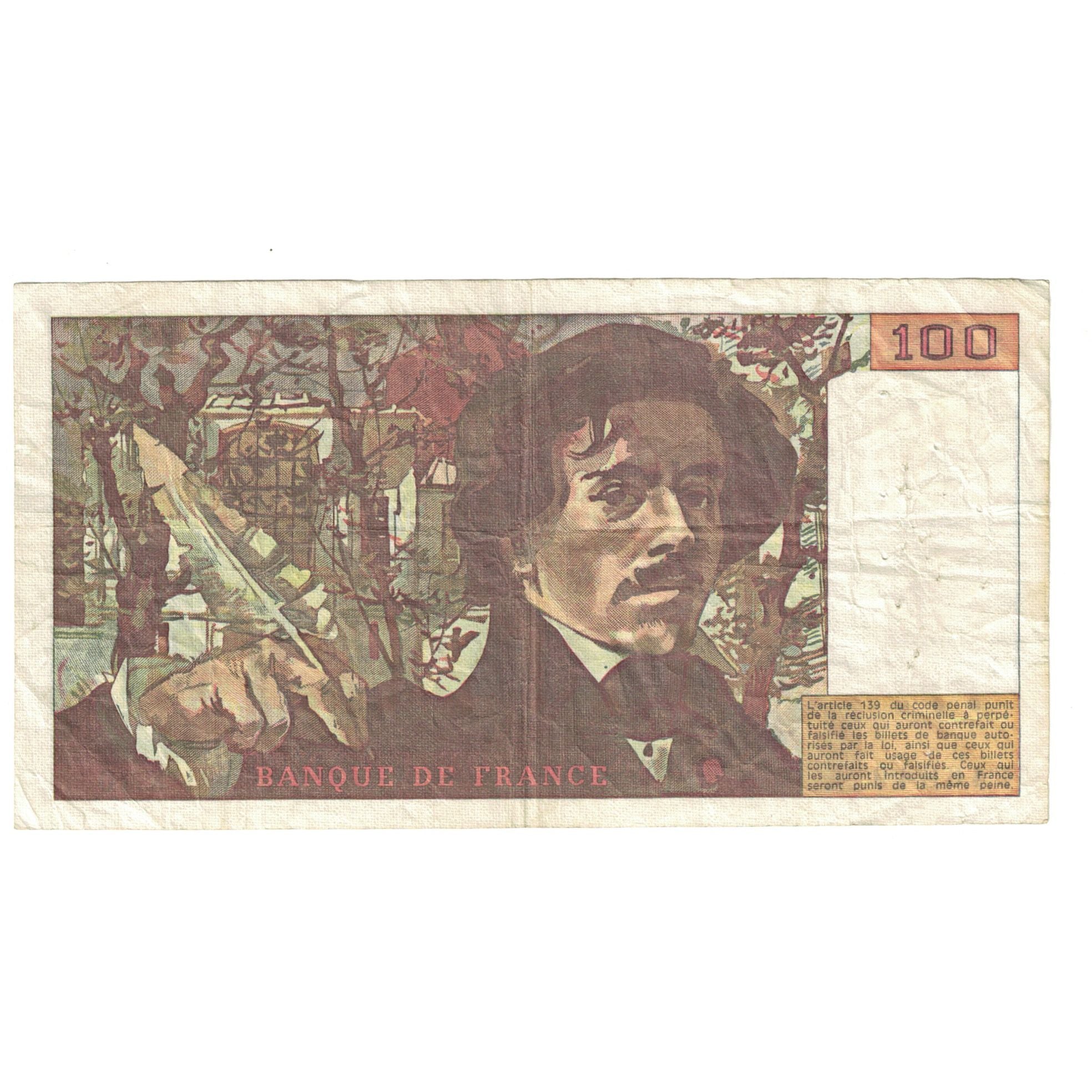 France, 100 Francs, Delacroix, 1979, X.10, EF(40-45), Fayette:69.2b, KM:154a