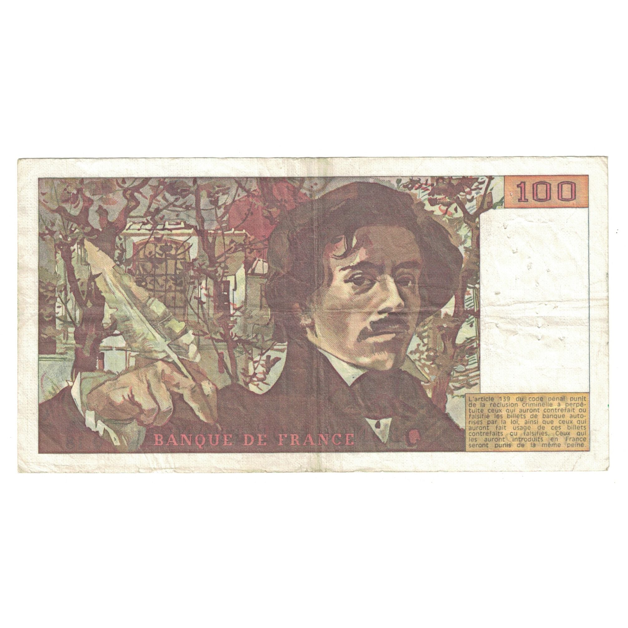 France, 100 Francs, Delacroix, 1979, Q.18, AU(50-53), Fayette:69.2c, KM:154a