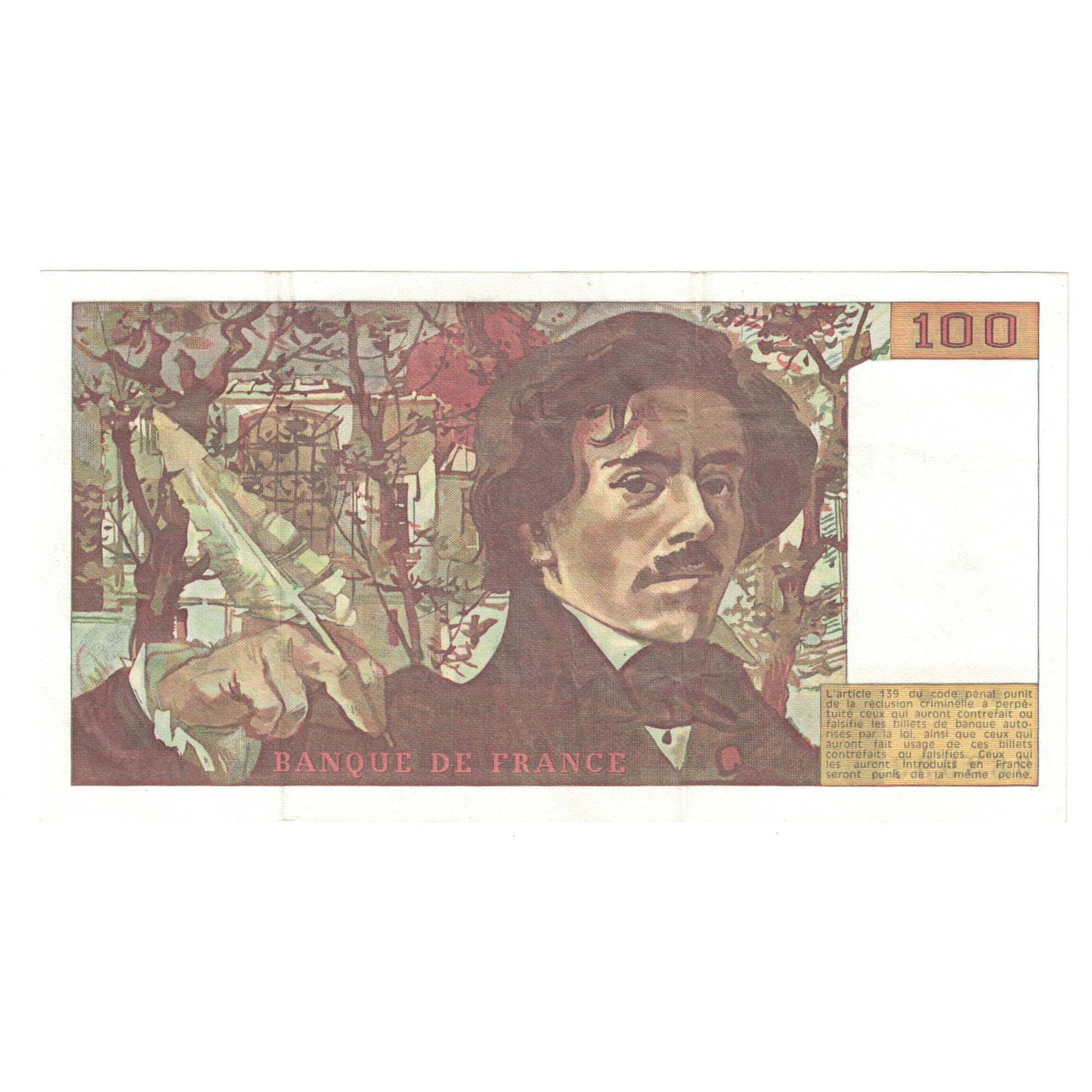 France, 100 Francs, Delacroix, 1980, O.32, UNC(60-62), Fayette:69.4a, KM:154b