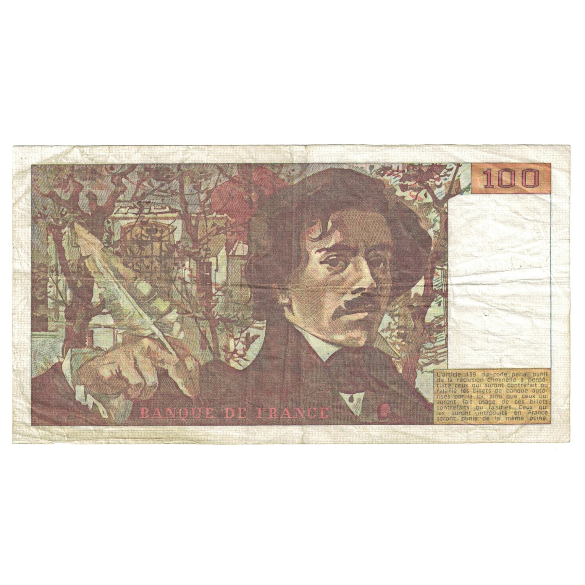 France, 100 Francs, Delacroix, 1981, T.49, VF(20-25), Fayette:69.5, KM:154b