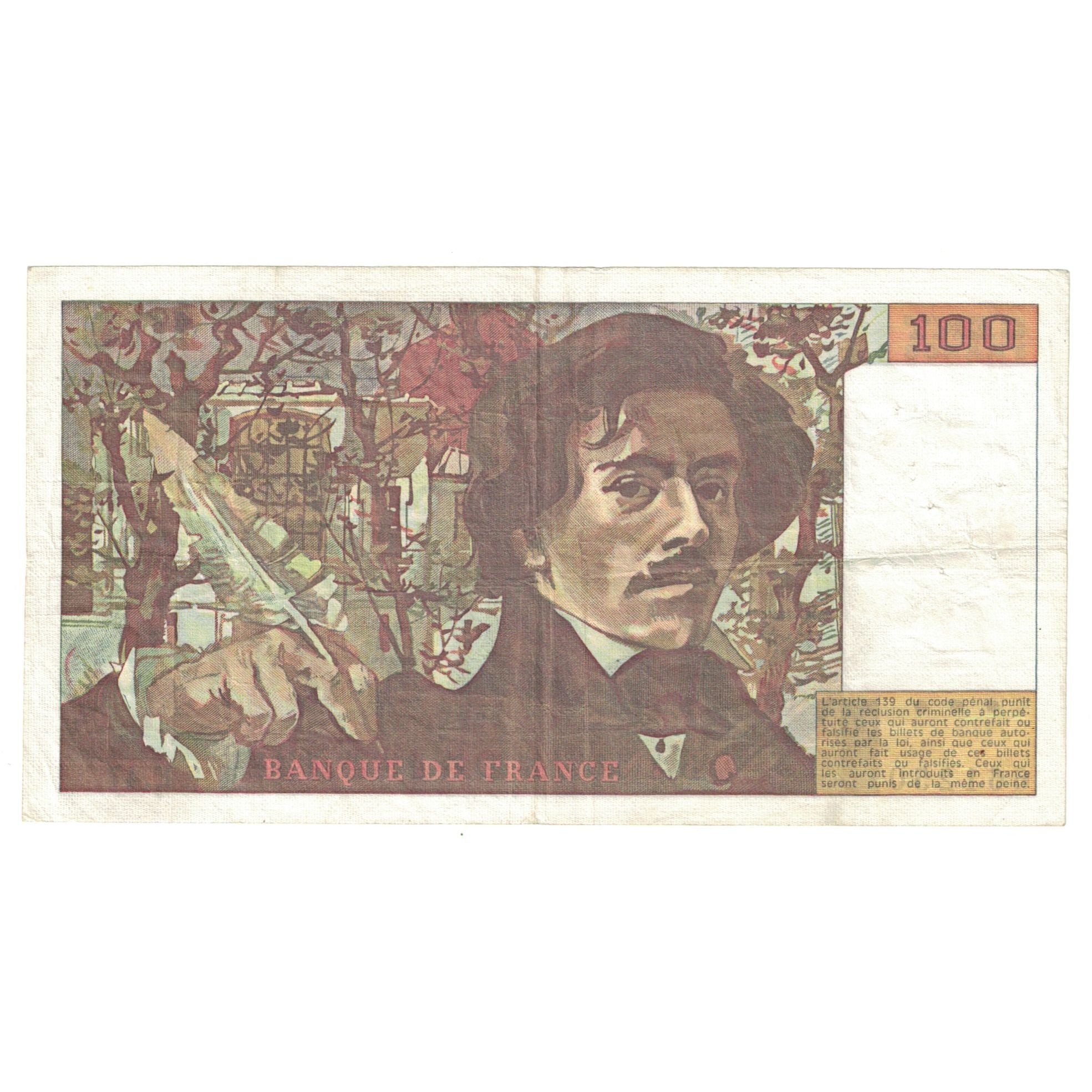 Francja, 100 Francs, Delacroix, 1981, E.47, AU(50-53), Fayette:69.5, KM:154b