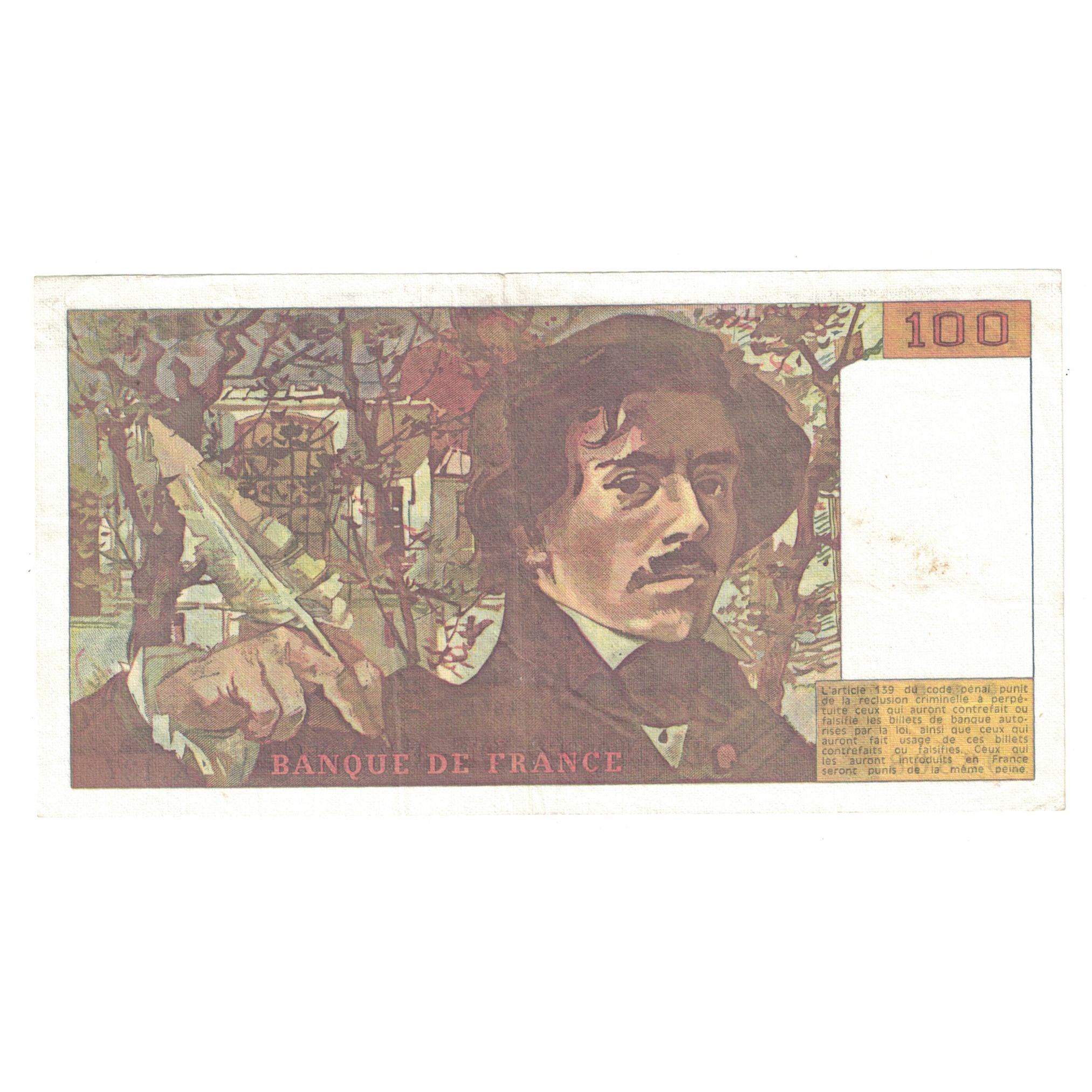 França, 100 Francs, Delacroix, 1990, K.137, EF(40-45), Fayette:69bis.1a