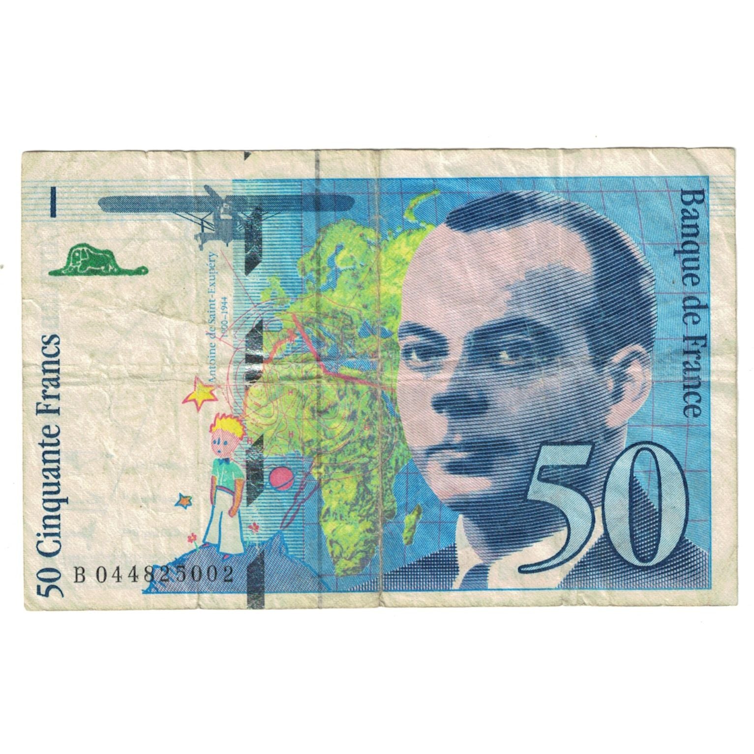 France, 50 Francs, St Exupéry, 1997, B 044825002, VF(20-25), Fayette:73.4