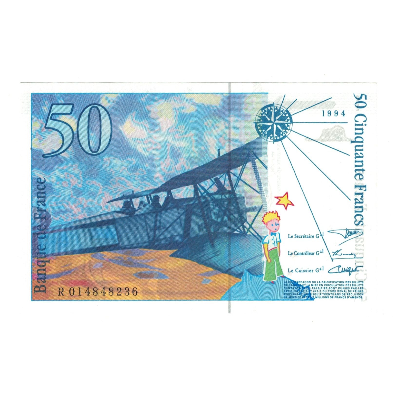 Francja, 50 Francs, St Exupéry, 1994, R 014848236, UNC(65-70), Fayette:73.1a