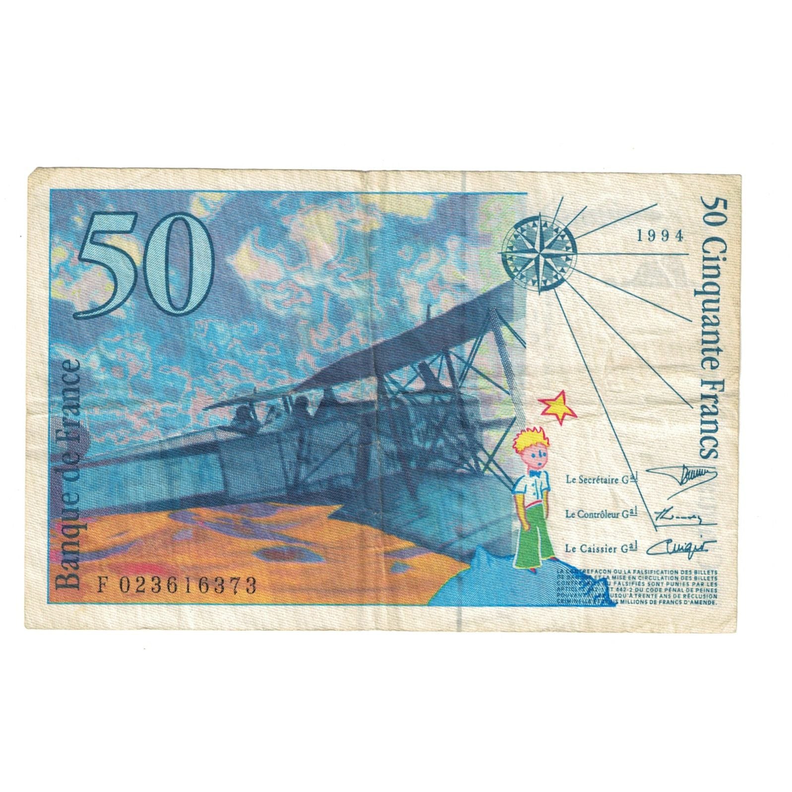 France, 50 Francs, St Exupéry, 1994, FD 023616373, TTB, Fayette:73.1d, KM:157b