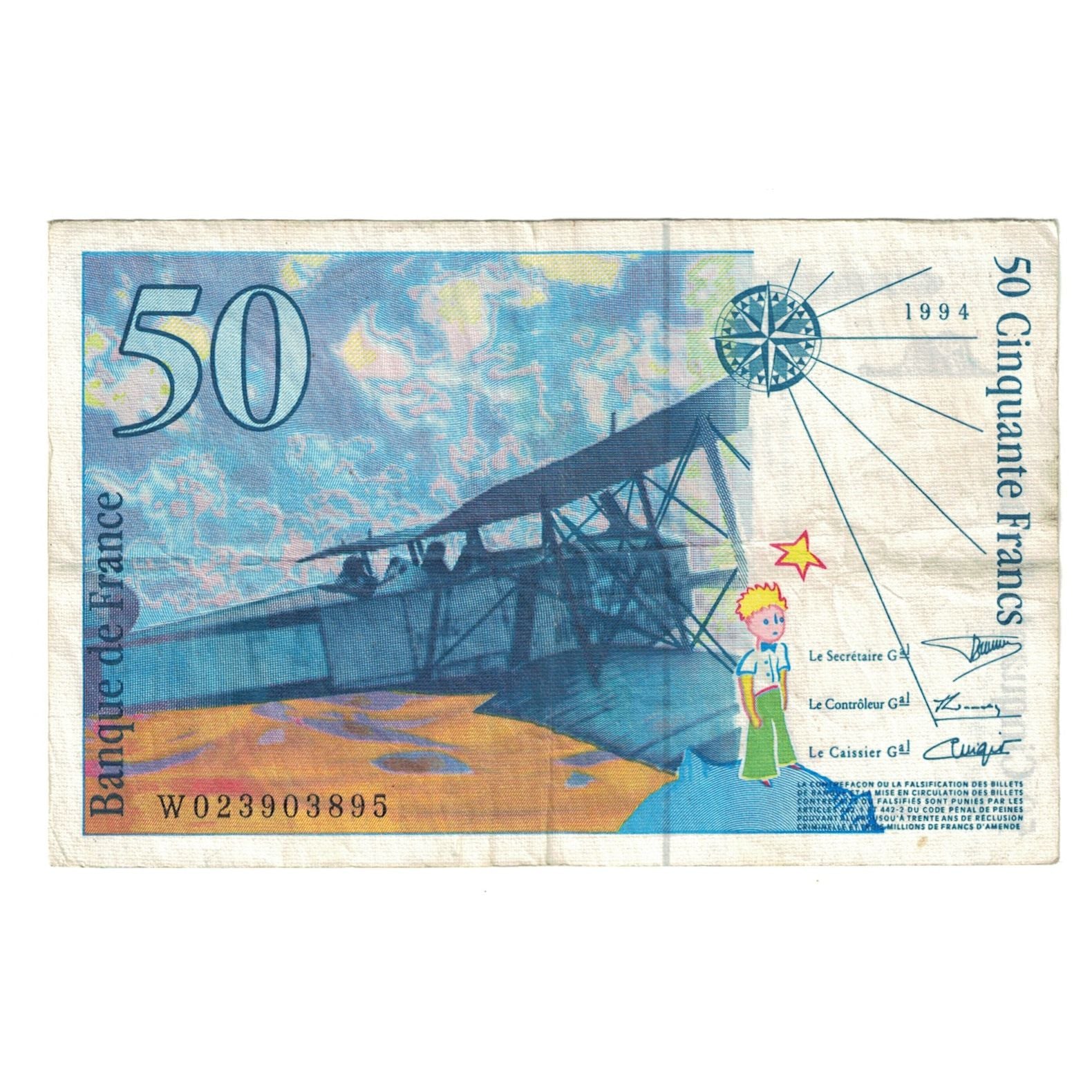 Francia, 50 Francs, St Exupéry, 1994, W 023903895, MB+, Fayette:73.1d, KM:157b
