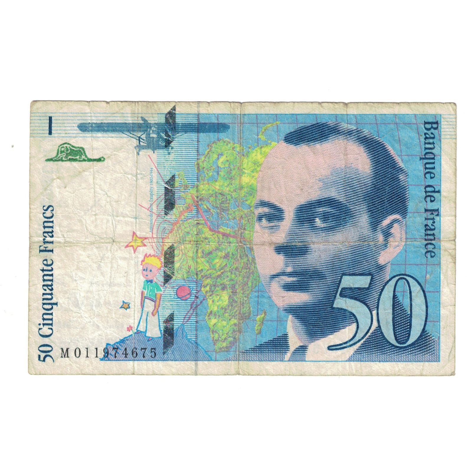 France, 50 Francs, St Exupéry, 1993, M 011974675, VF(20-25), Fayette:72.2