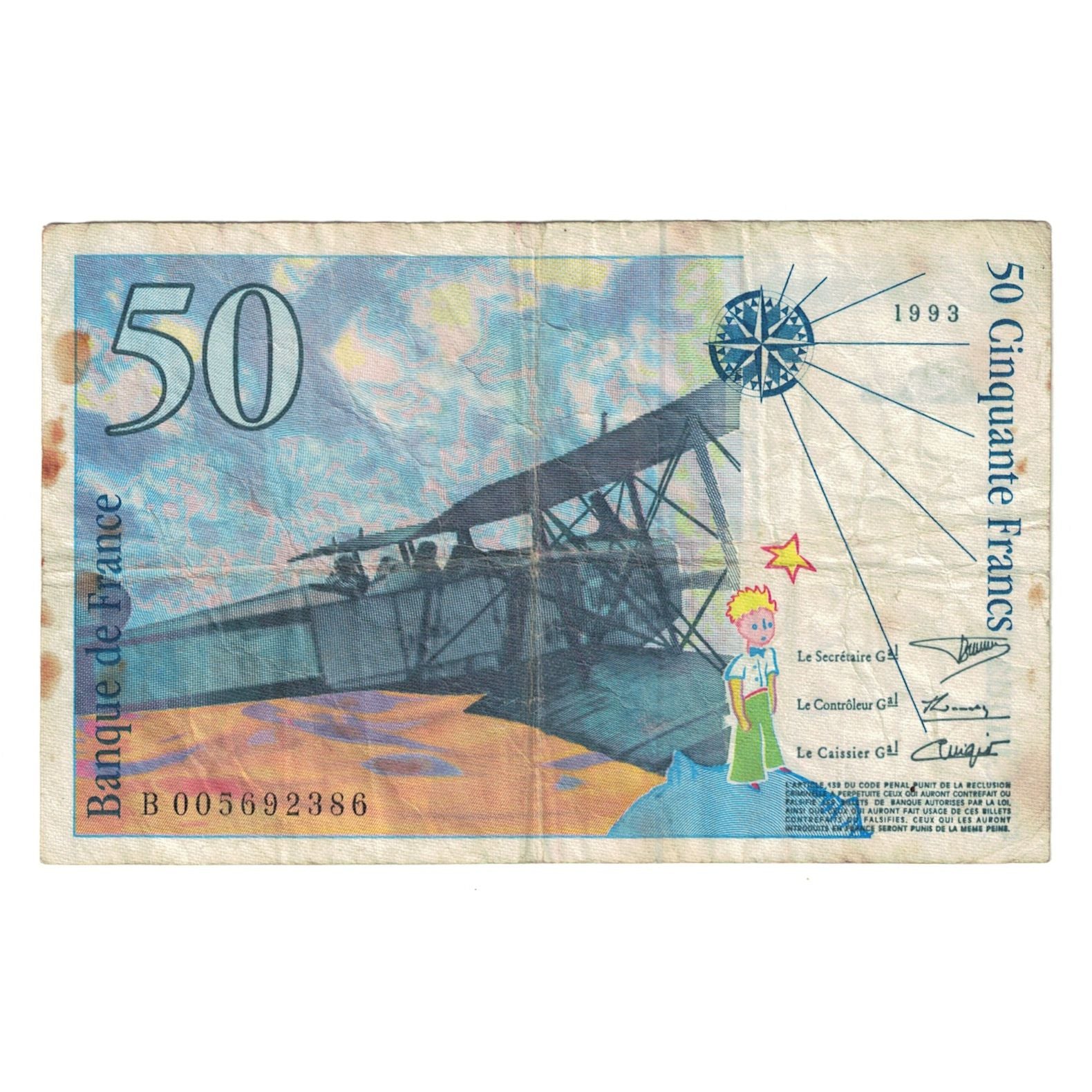 Frankreich, 50 Francs, St Exupéry, 1993, B 005692386, SGE, Fayette:72.2