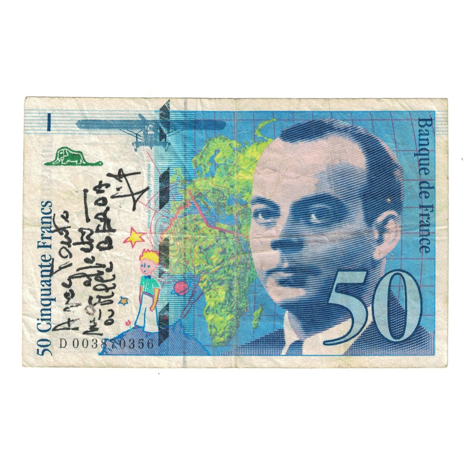 Francja, 50 Francs, St Exupéry, 1992, D 003870356, VG(8-10), Fayette:72.01aA