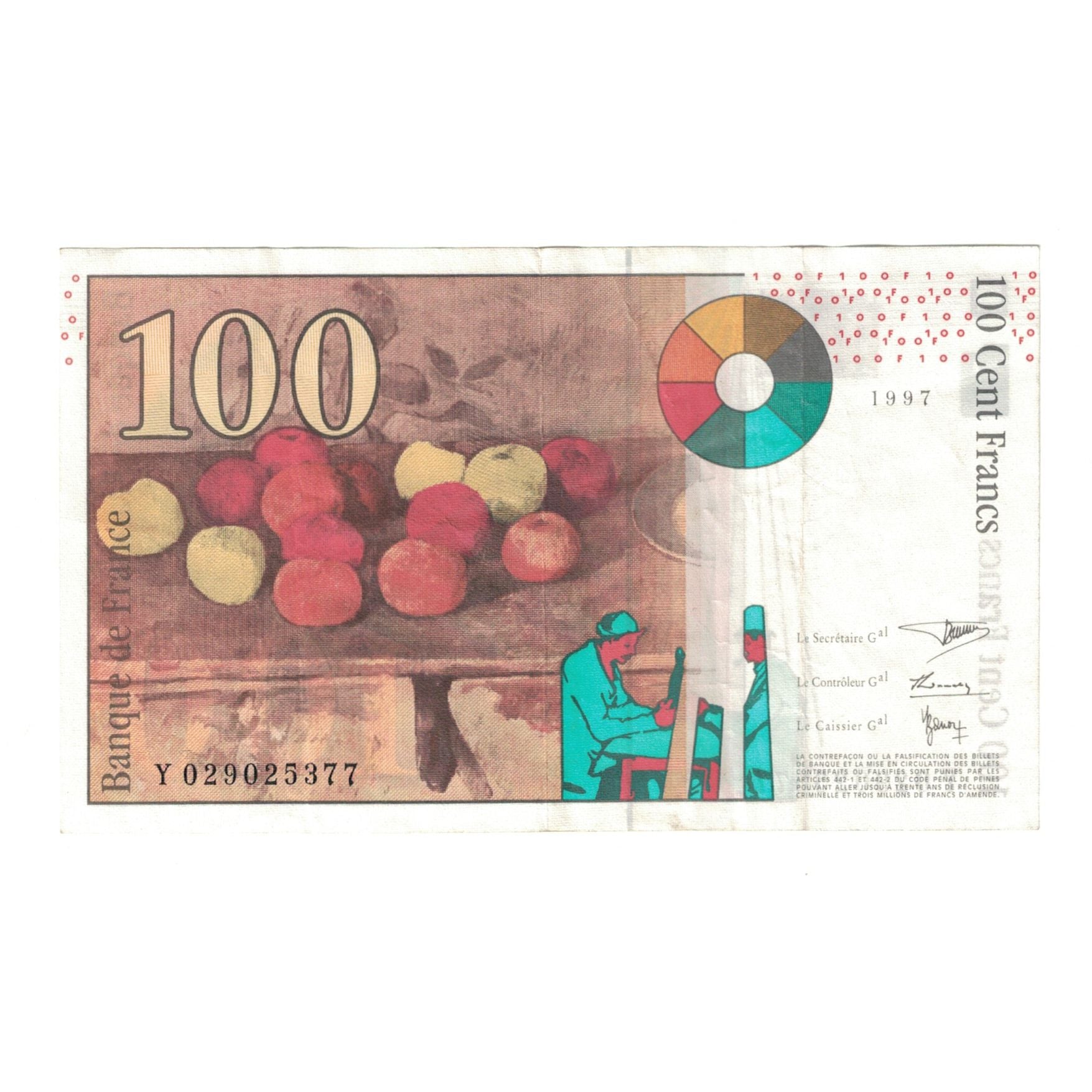 France, 100 Francs, Cézanne, 1997, Y029025377, AU(50-53), Fayette:F74.01