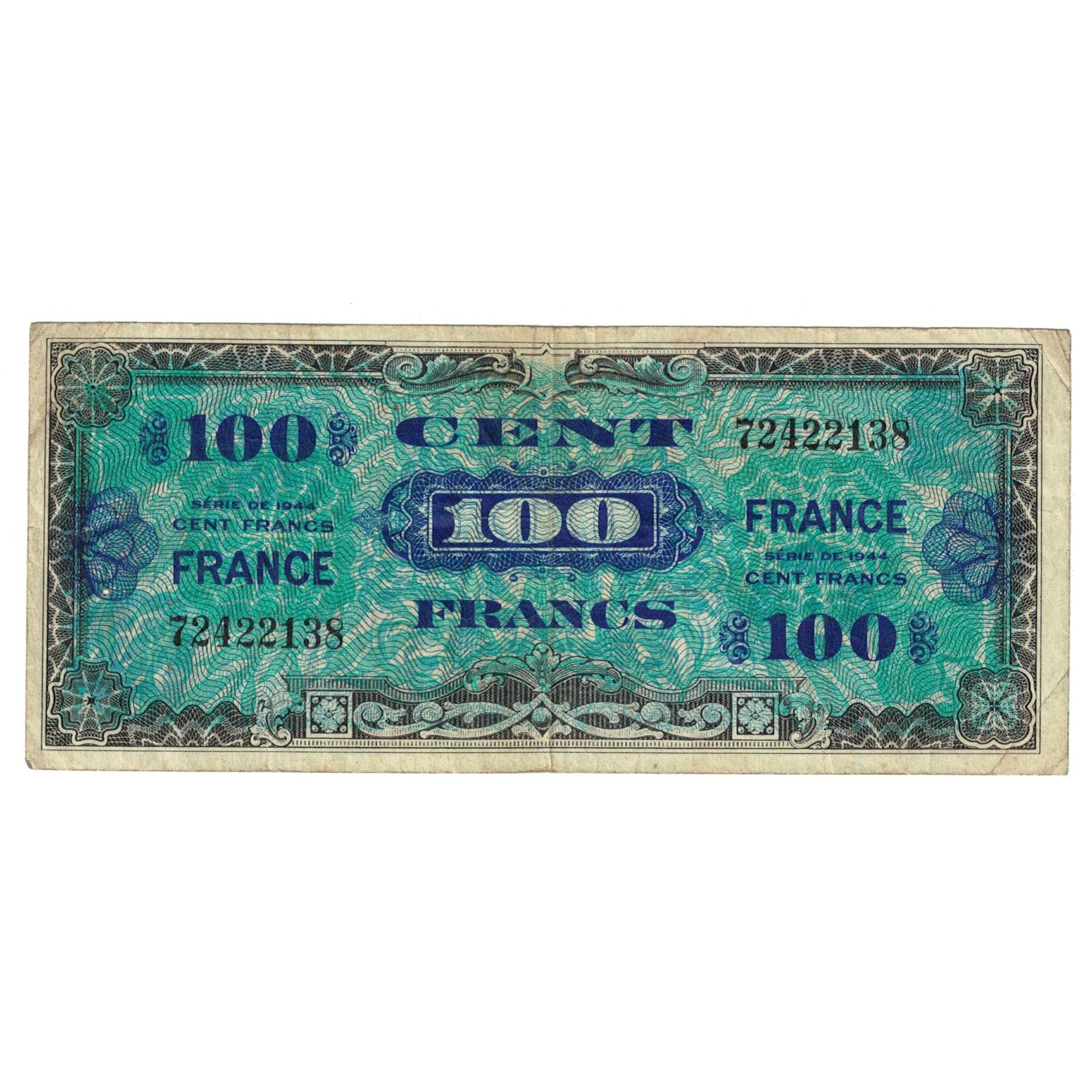 France, 100 Francs, Flag/France, 1944, 72422138, VF(20-25), Fayette:VF25.1