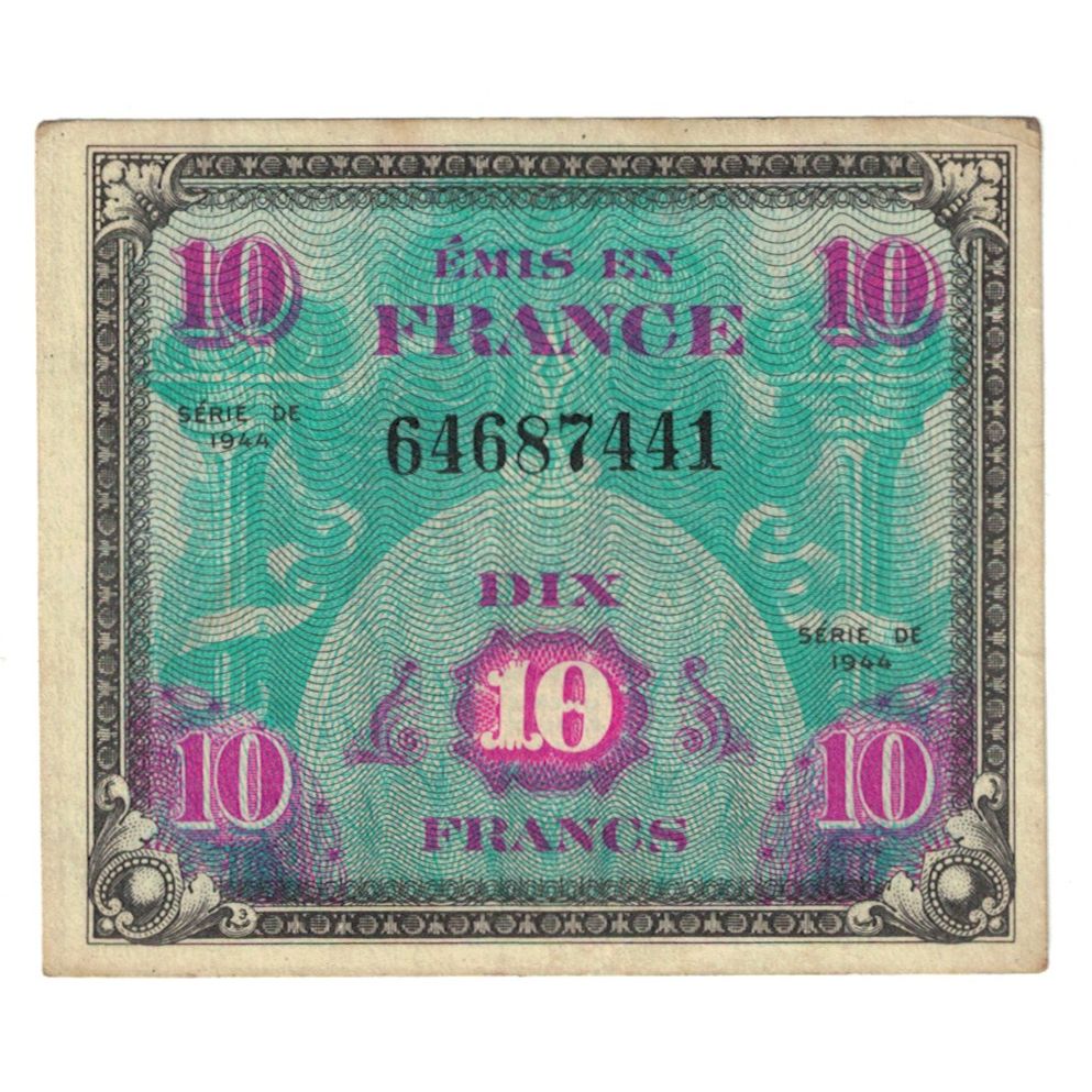 Francia, 10 Francs, Flag/France, 1944, 64687441, MB+, Fayette:VF18.1, KM:116a