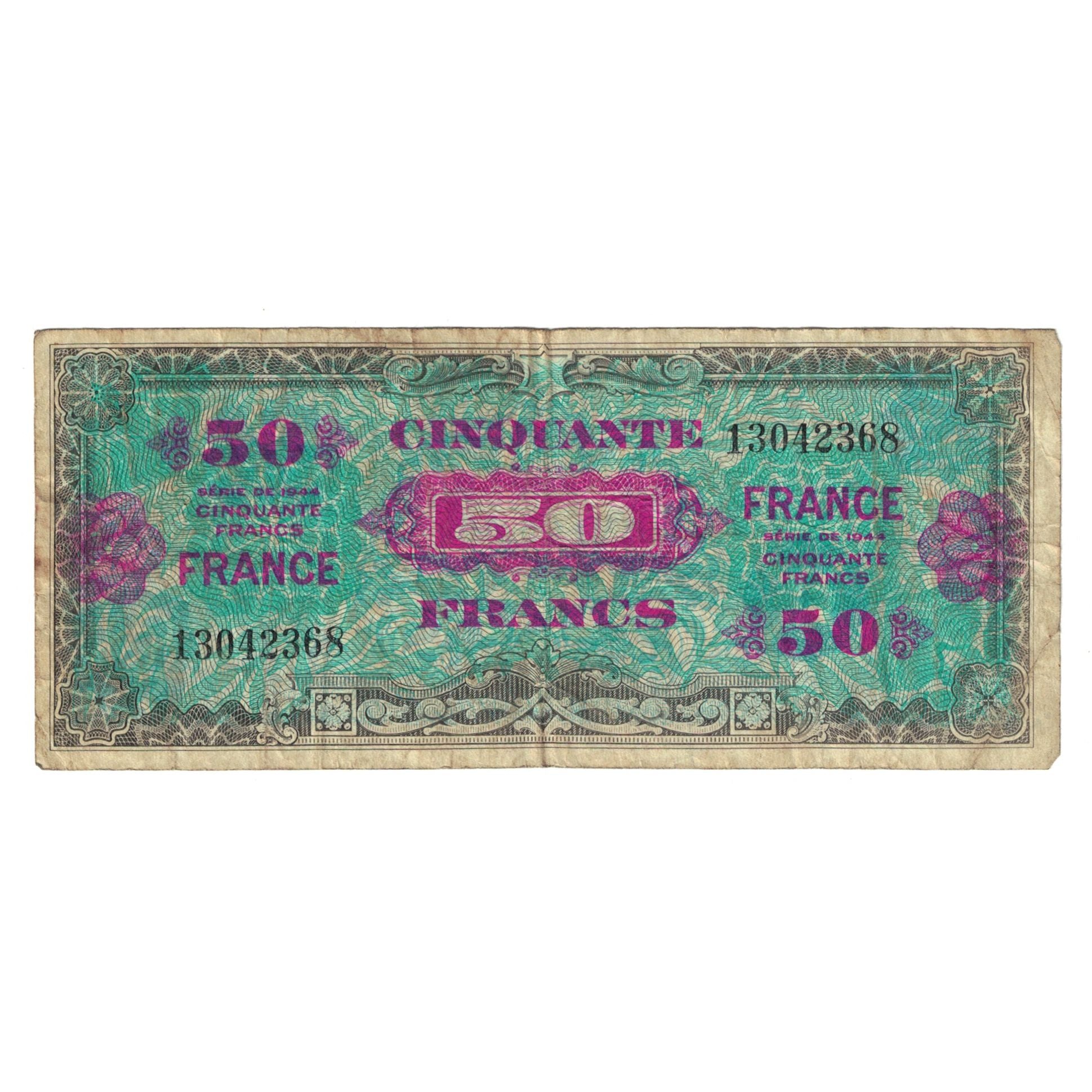 France, 50 Francs, Drapeau/France, 1944, 13042368, TB, Fayette:VF24.01, KM:117a