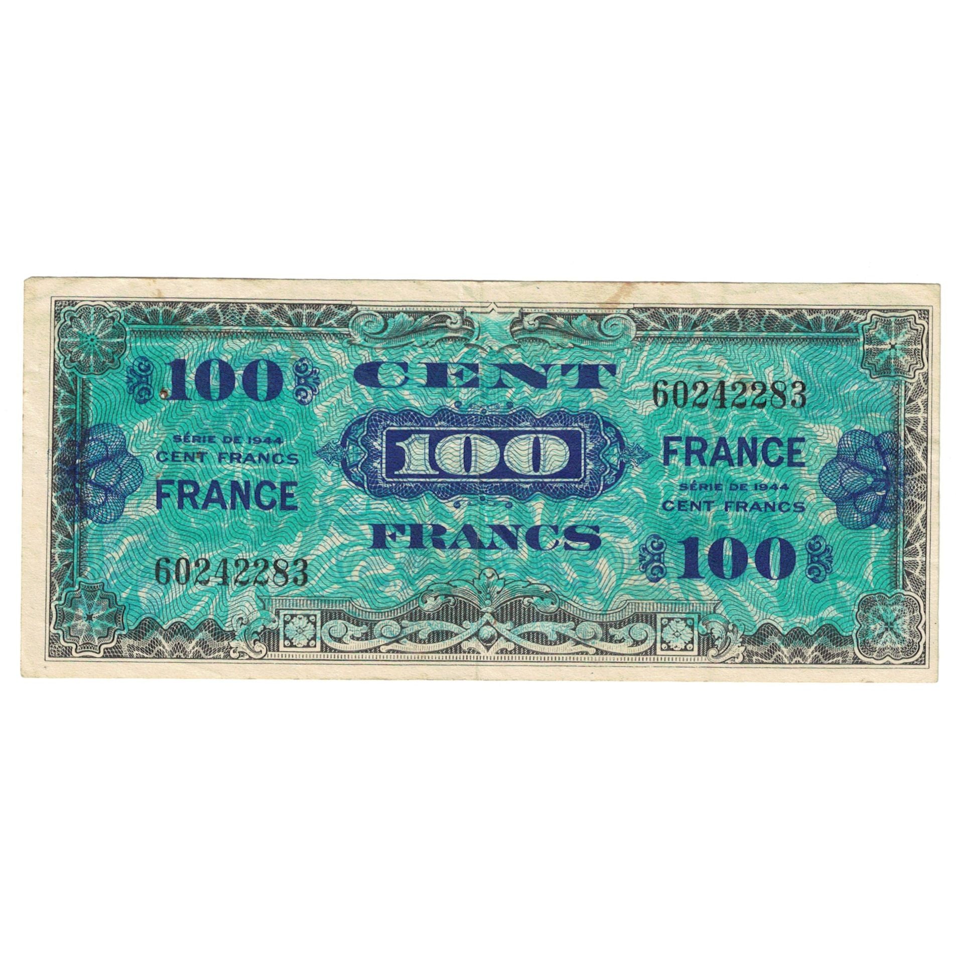 Francia, 100 Francs, Flag/France, 1944, 60242283, BB, Fayette:VF25.1, KM:118b