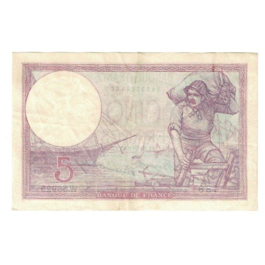 França, 5 Francs, Violet, 1933, W.56929, AU(50-53), Fayette:3.17, KM:72e