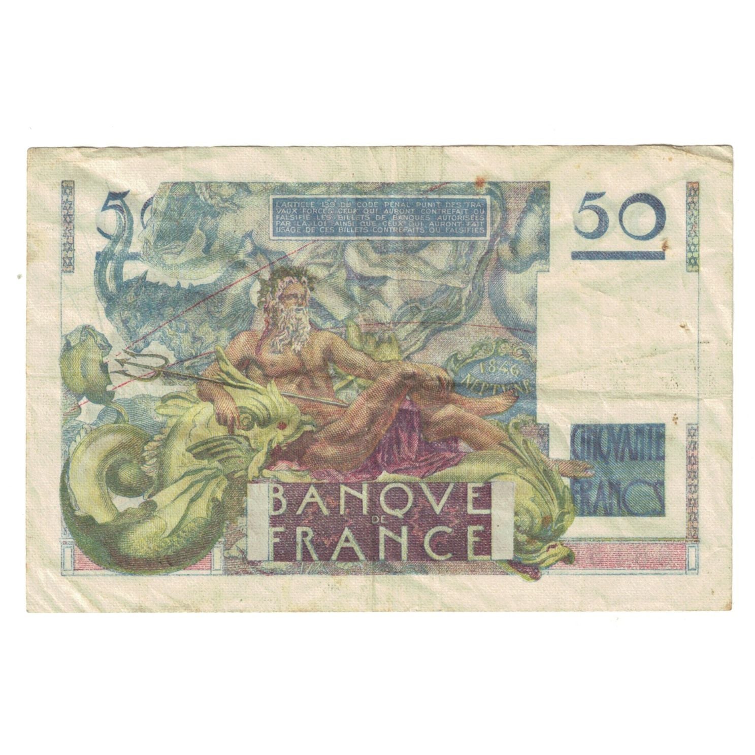 Francja, 50 Francs, Le Verrier, 1949, C.132, VF(20-25), Fayette:20.12, KM:127b