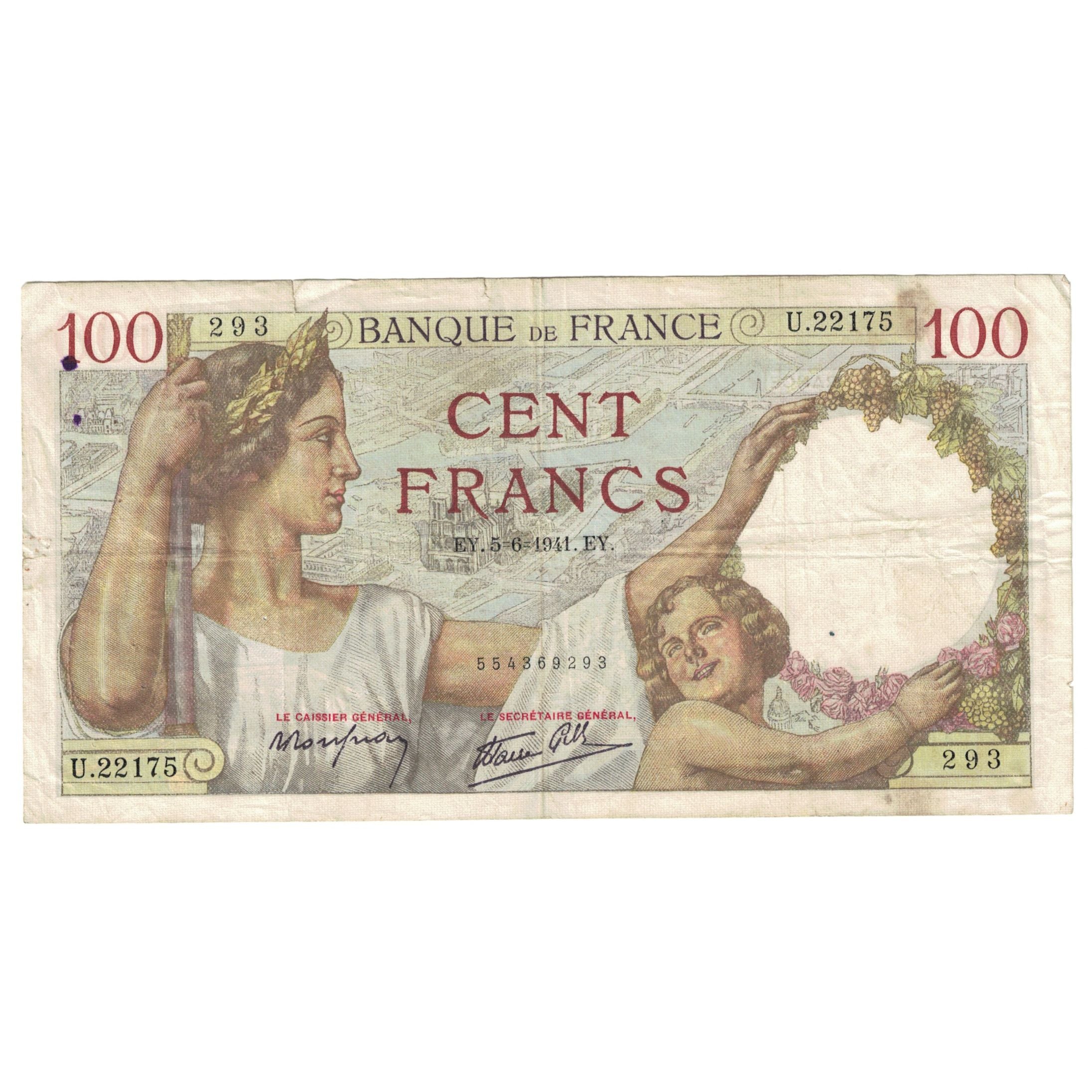 France, 100 Francs, Sully, 1941, U.22175, VF(30-35), Fayette:26.53, KM:94