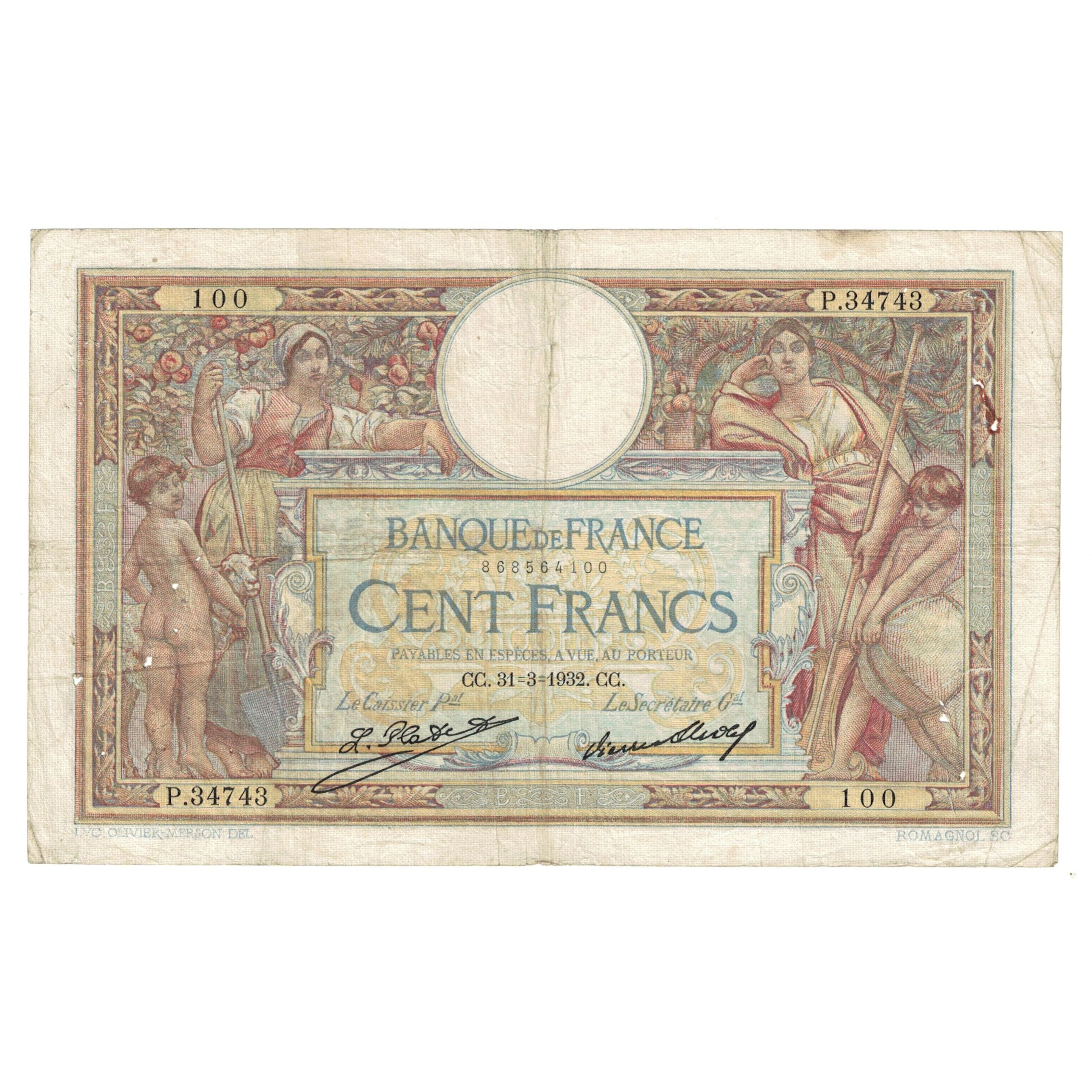 France, 100 Francs, Luc Olivier Merson, 1930, P.34743, TB+, Fayette:24.11