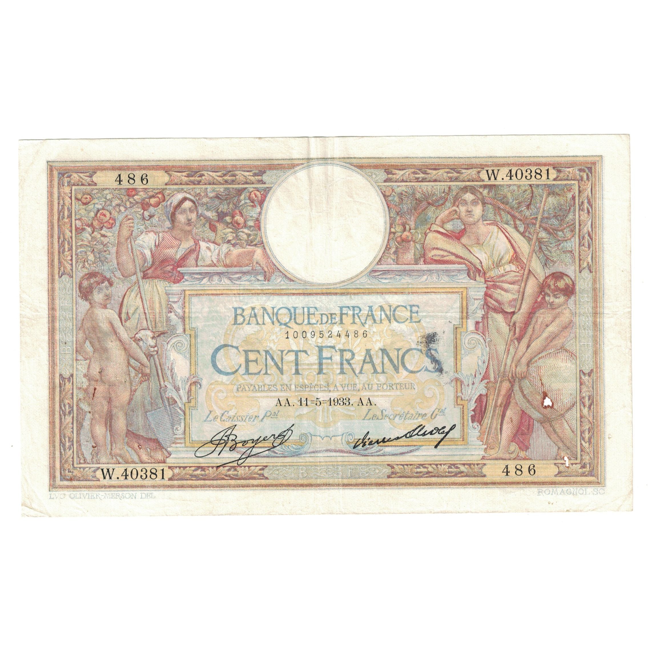 Francja, 100 Francs, Luc Olivier Merson, 1933, W.40381, VF(30-35)