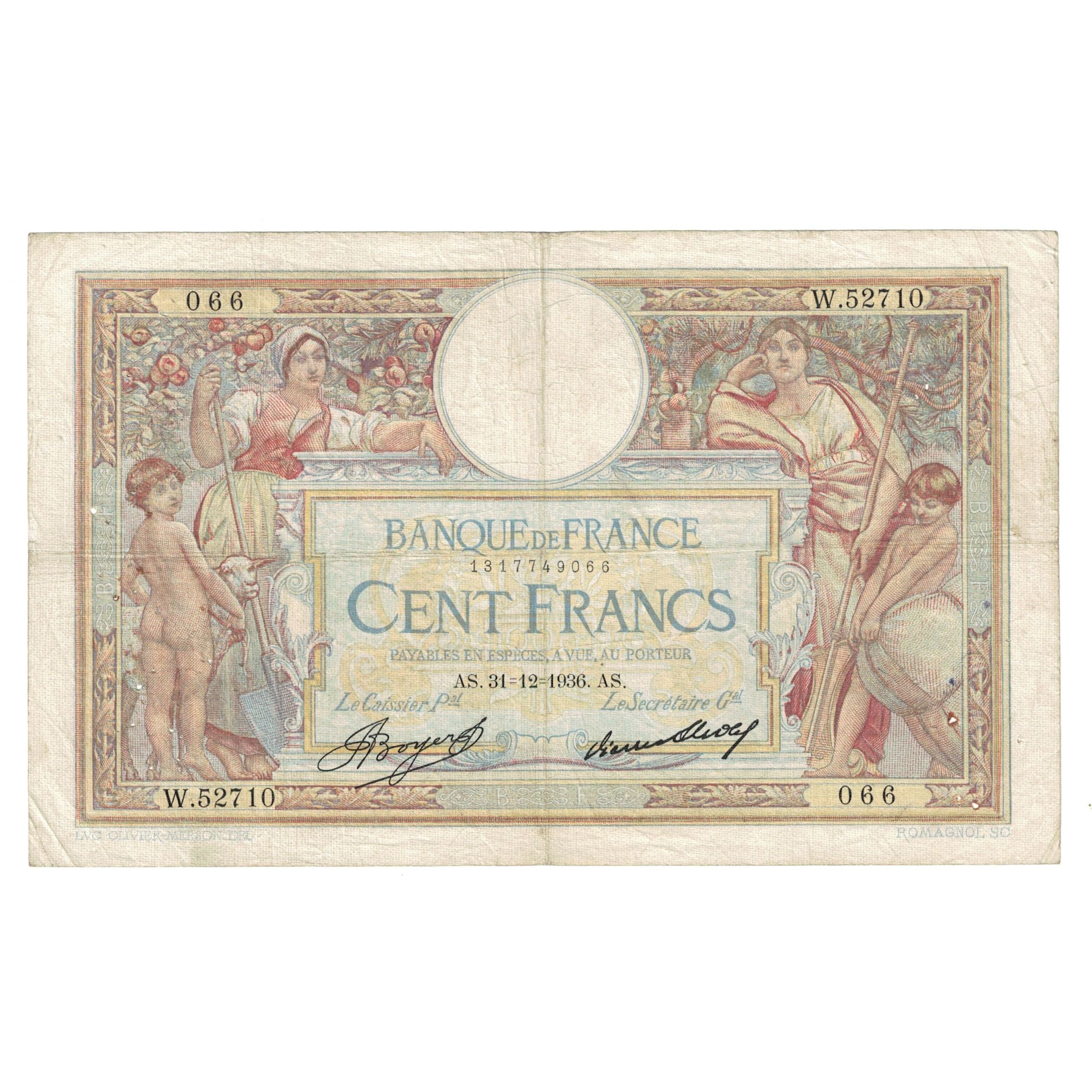Francia, 100 Francs, Luc Olivier Merson, 1936, W.52710, MB+, Fayette:24.15