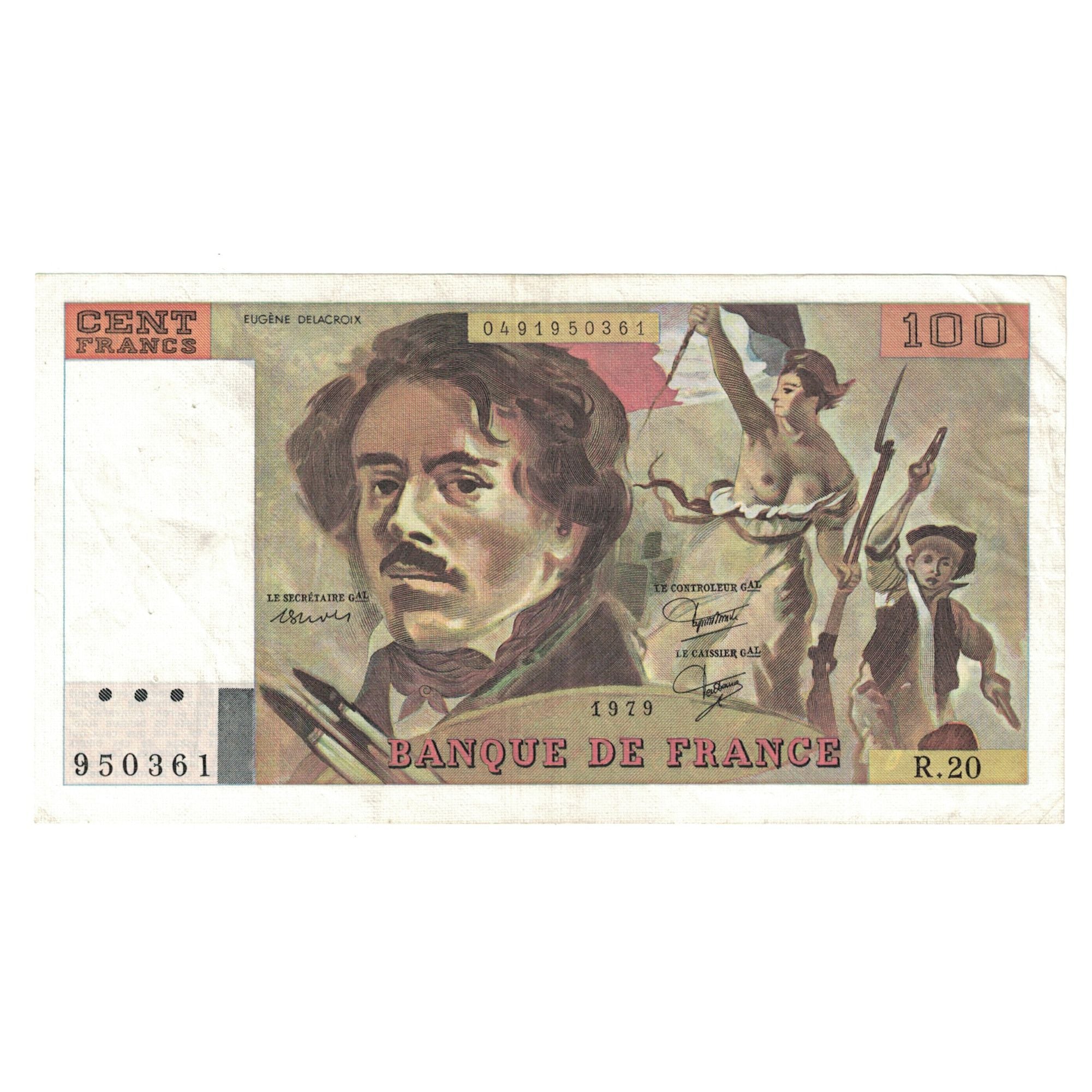 Francja, 100 Francs, Delacroix, 1979, R.20, AU(55-58), Fayette:69.3, KM:154b