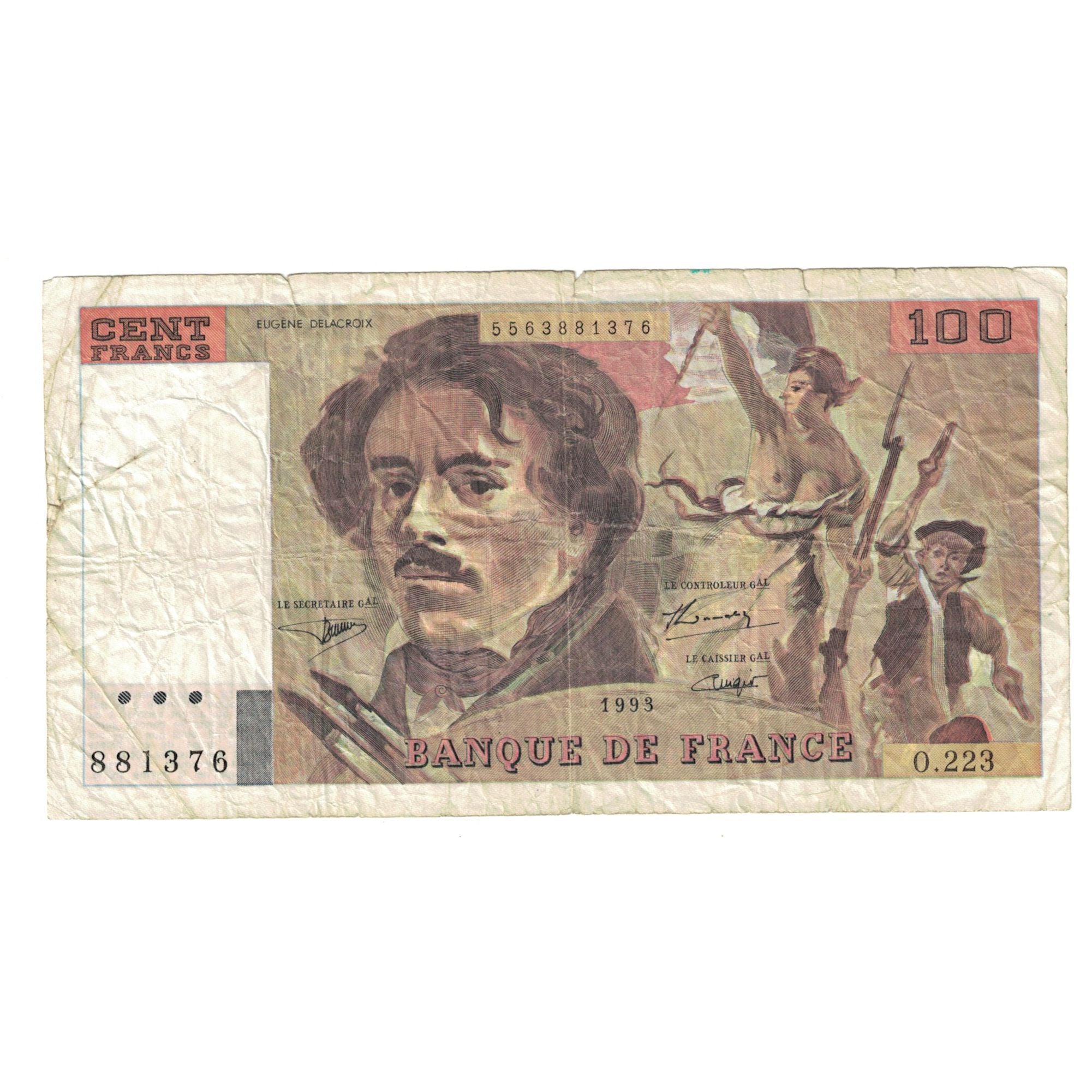 Francja, 100 Francs, Delacroix, 1993, O.223, VF(20-25), Fayette:69bis.7, KM:154g