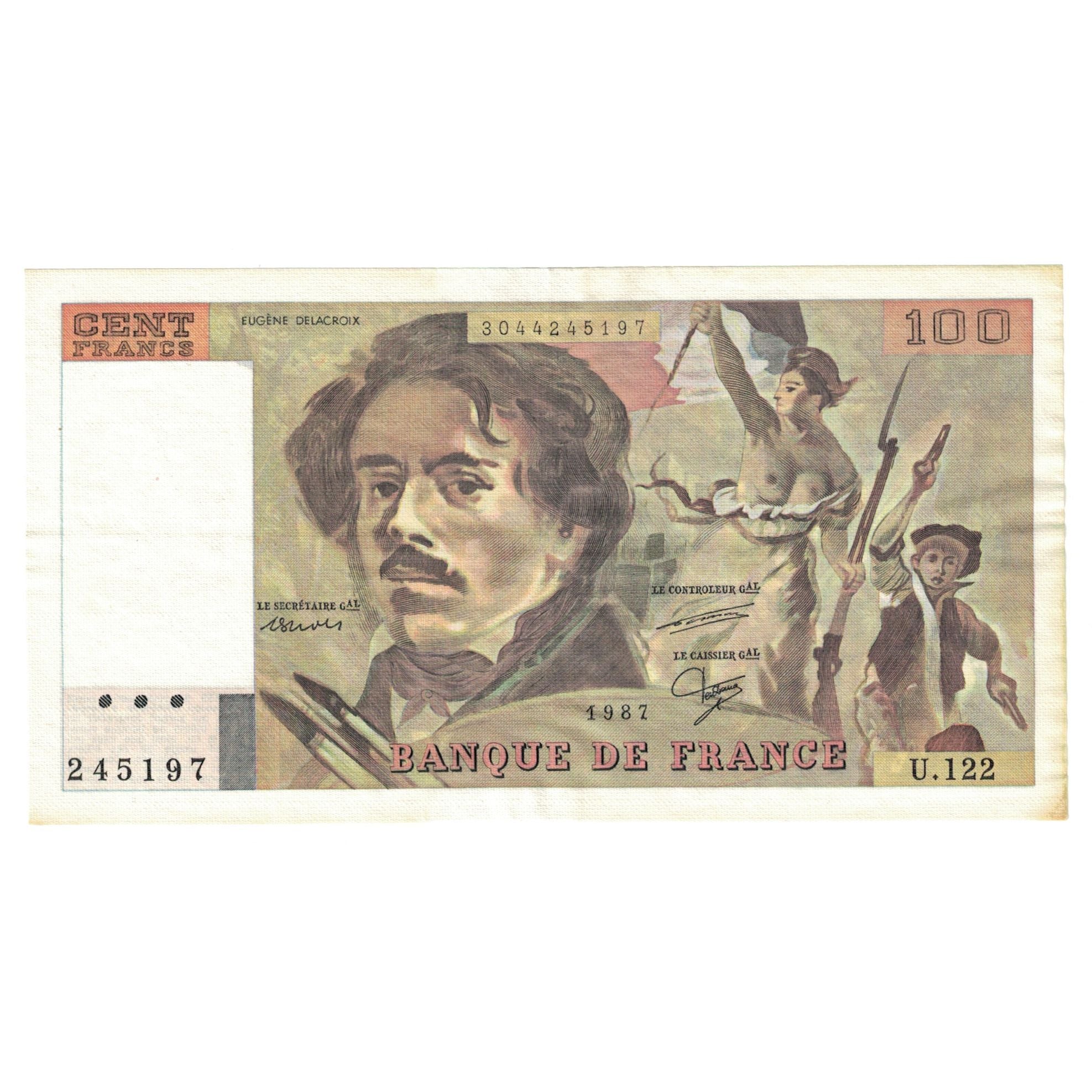 Francia, 100 Francs, Delacroix, 1987, U.122, EBC, Fayette:69.11, KM:154c