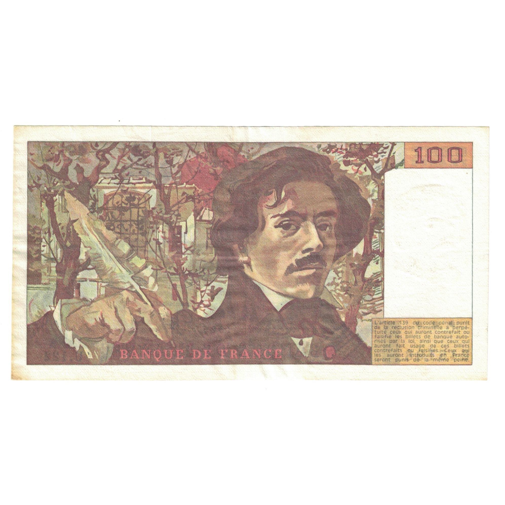 Francja, 100 Francs, Delacroix, 1987, U.122, AU(55-58), Fayette:69.11, KM:154c