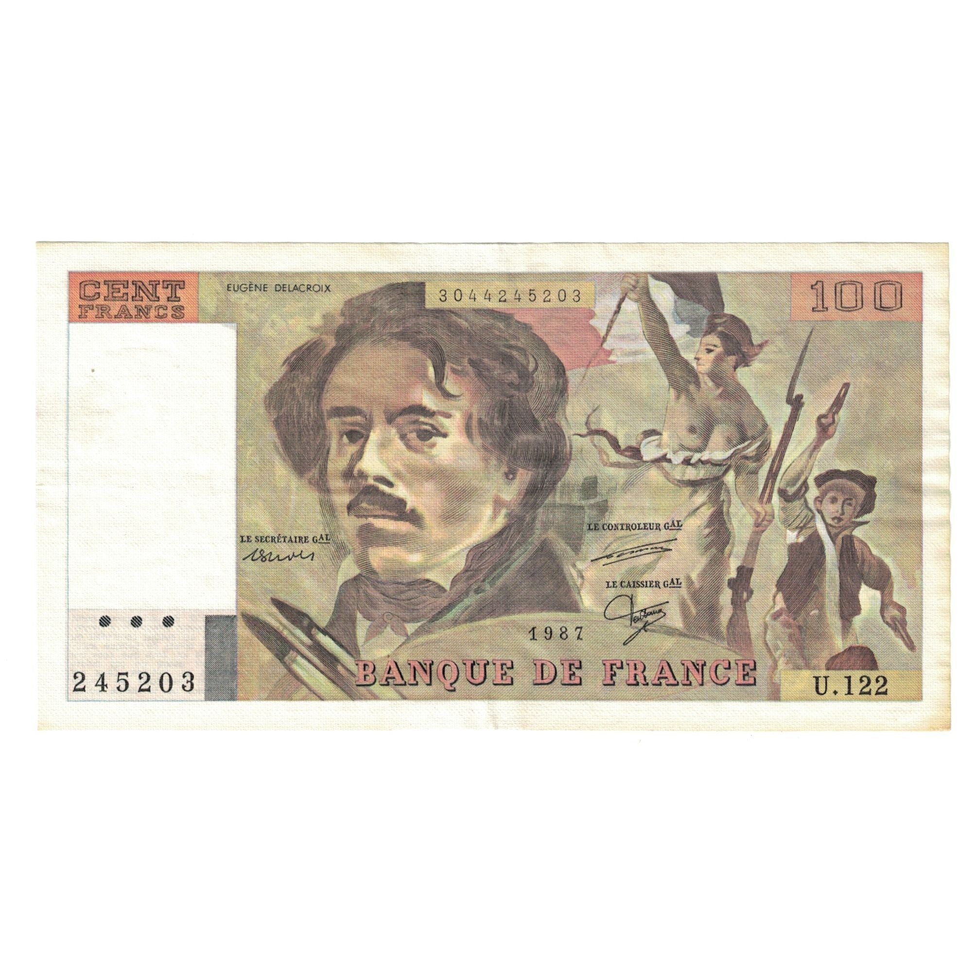 Francia, 100 Francs, Delacroix, 1987, U.122, EBC+, Fayette:69.11, KM:154c
