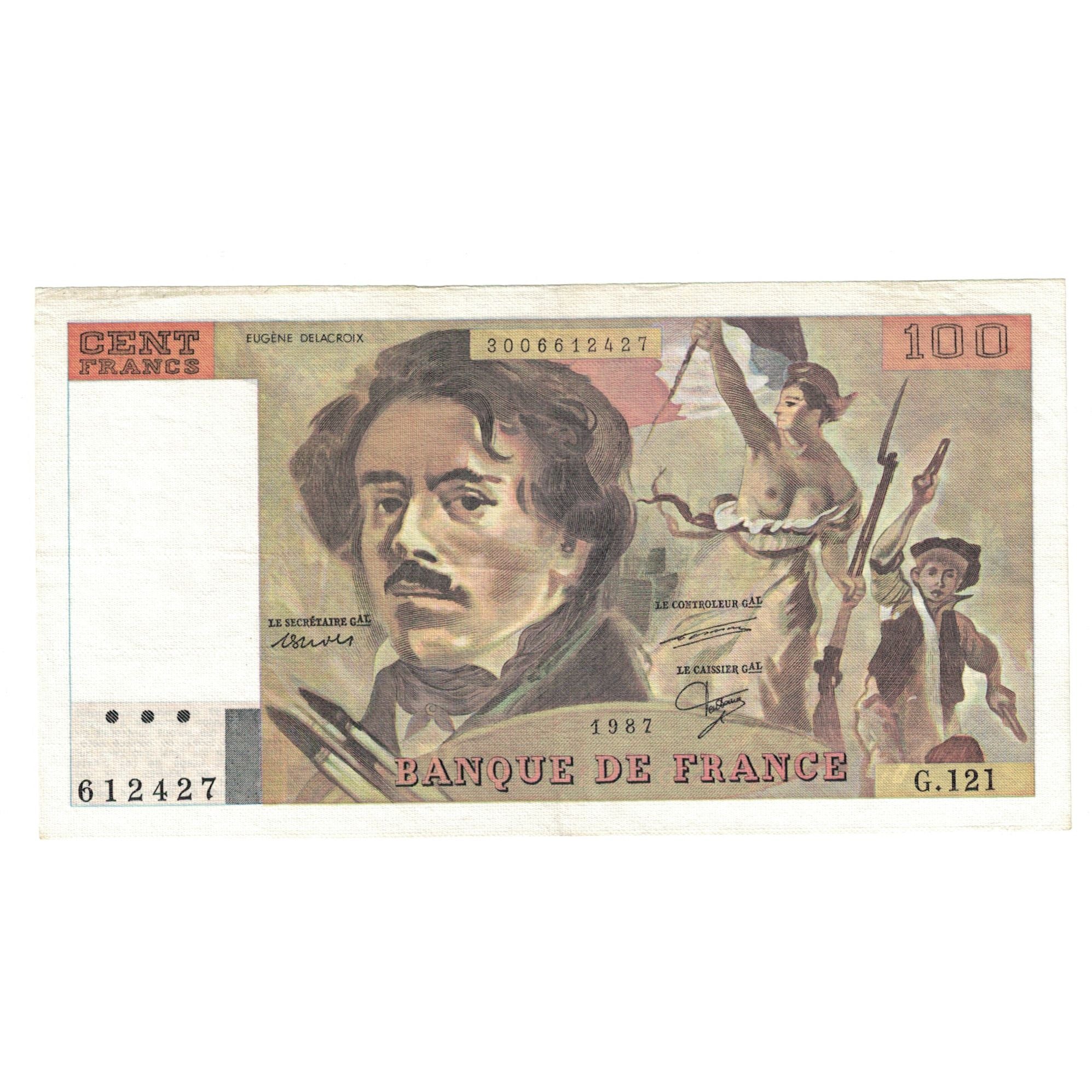 Francja, 100 Francs, Delacroix, 1987, G.121, AU(50-53), Fayette:69.11, KM:154c