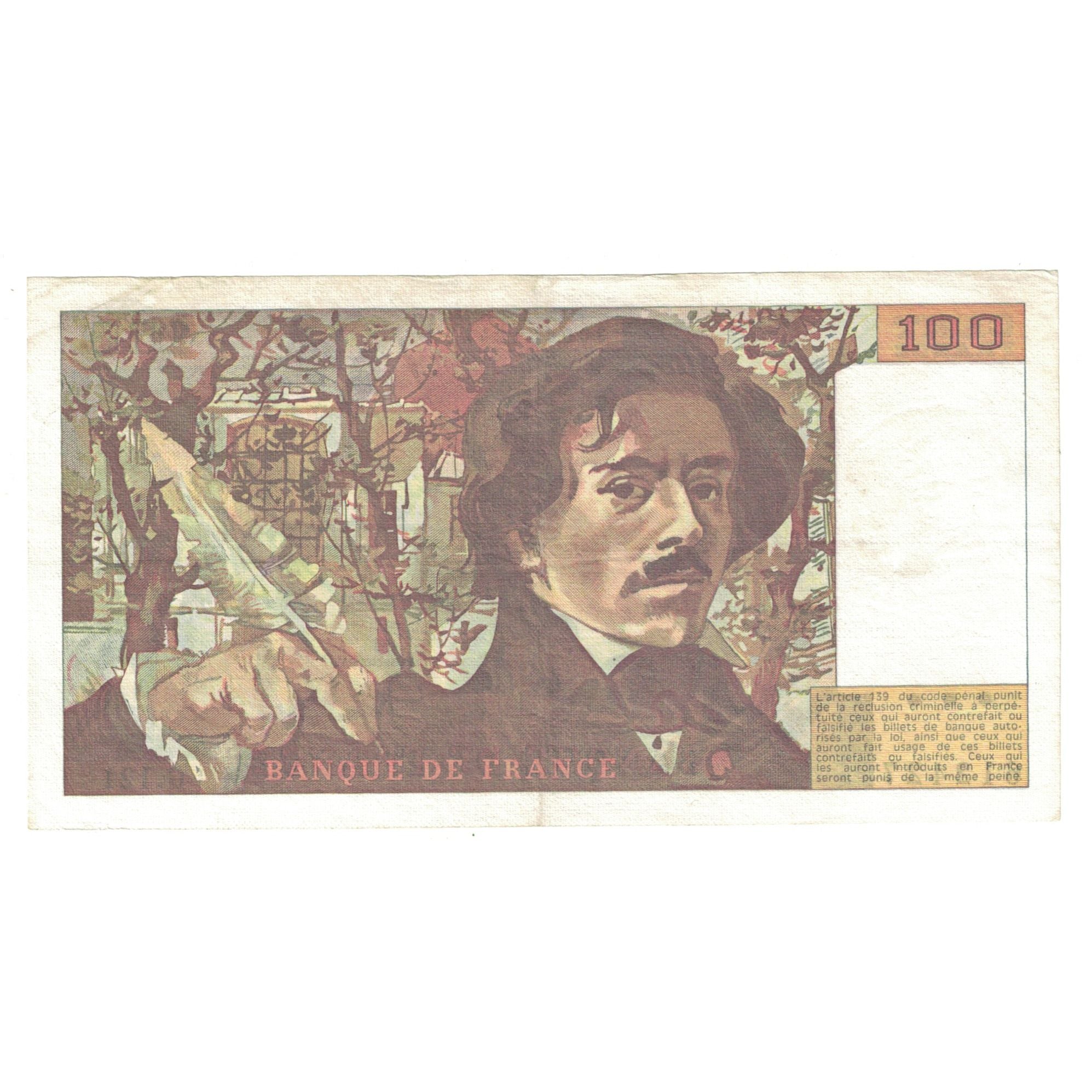 Francja, 100 Francs, Delacroix, 1987, G.121, AU(50-53), Fayette:69.11, KM:154c