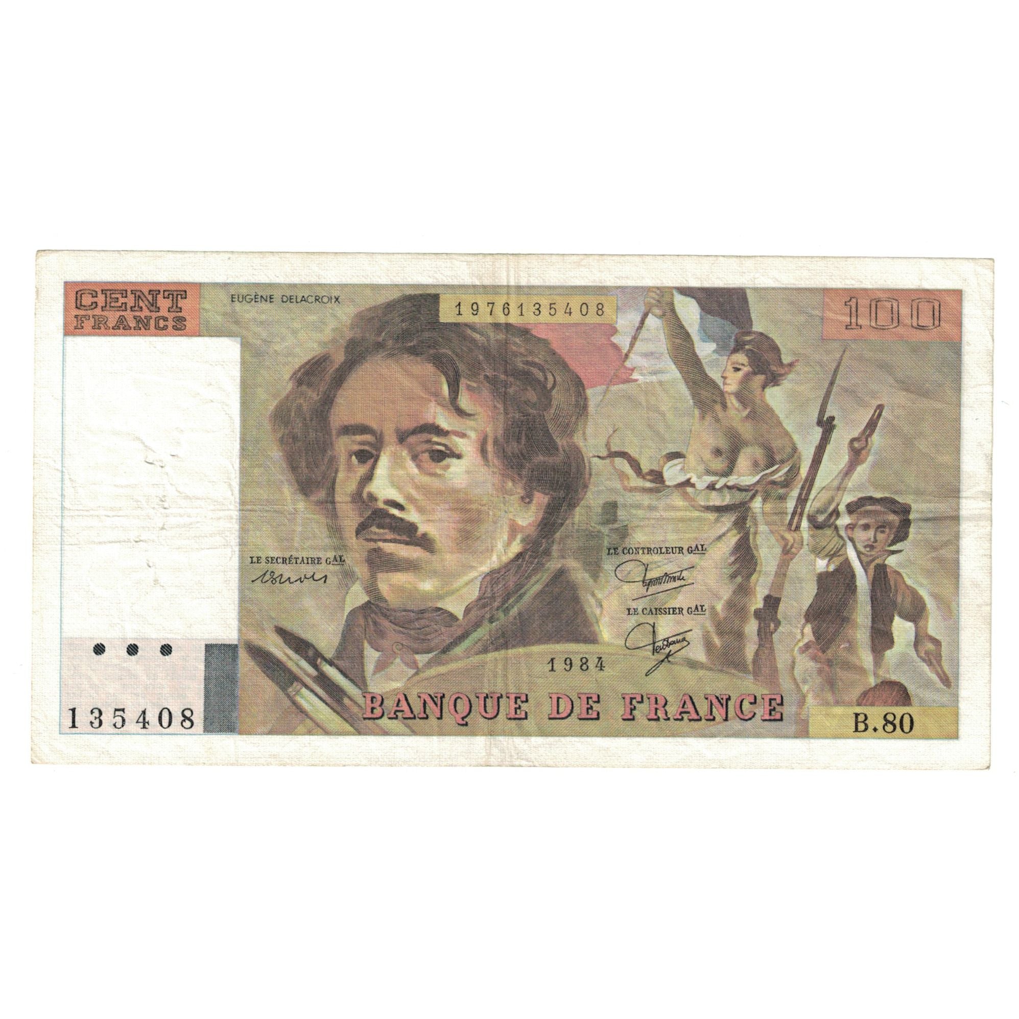 Francja, 100 Francs, Delacroix, 1984, B.80, AU(50-53), Fayette:69.08a, KM:154b
