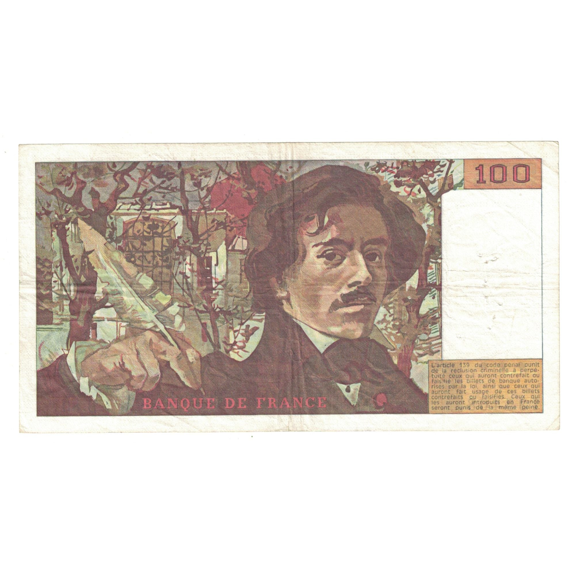 Francja, 100 Francs, Delacroix, 1984, B.80, AU(50-53), Fayette:69.08a, KM:154b