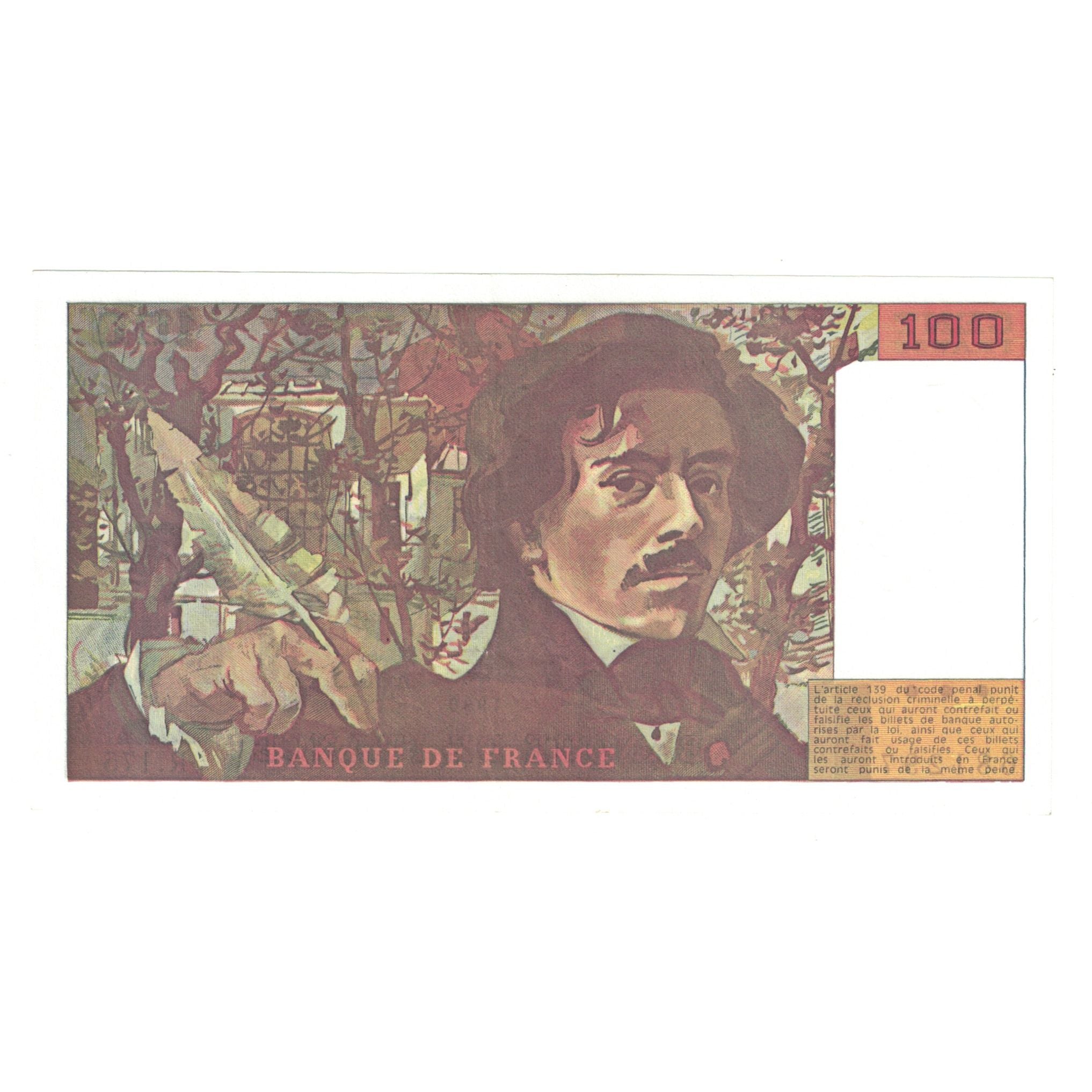 France, 100 Francs, Delacroix, 1990, R.175, UNC(63), Fayette:69bis.2c, KM:154e