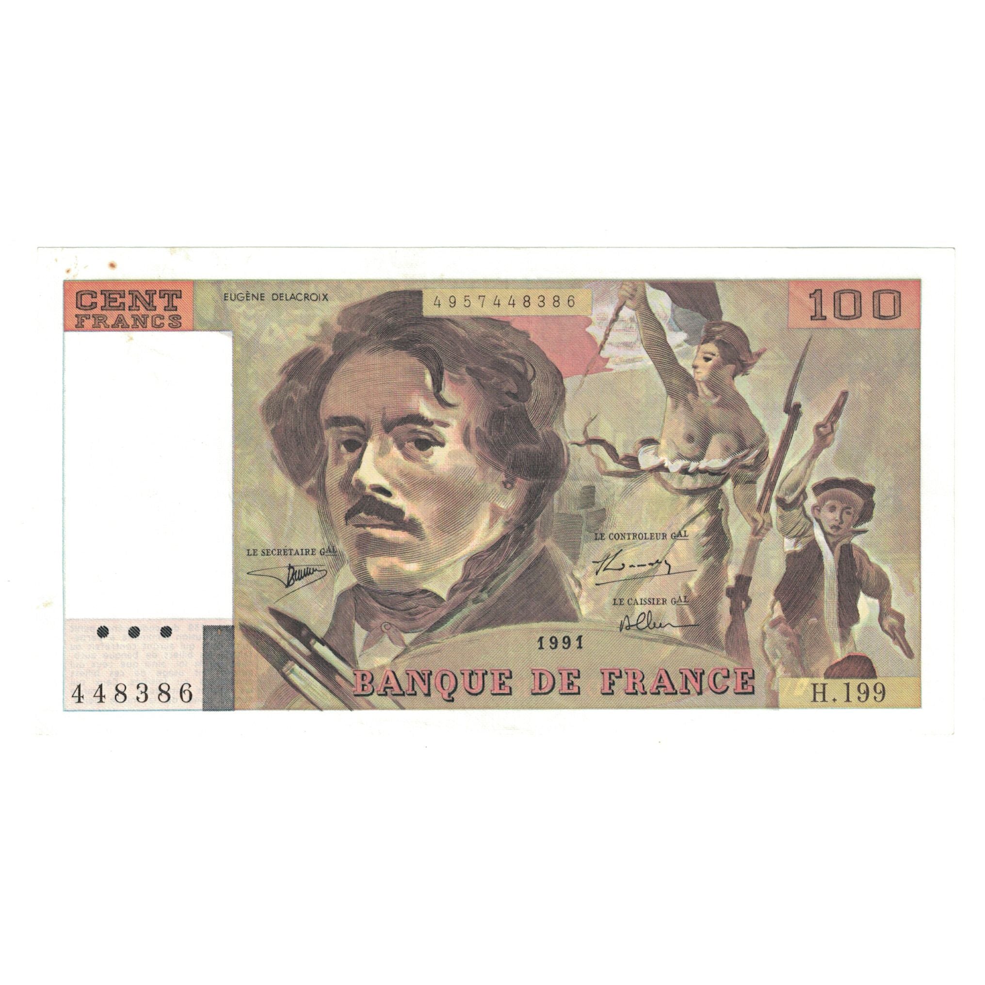 França, 100 Francs, Delacroix, 1991, H.199, UNC(63), Fayette:69bis04a, KM:154f