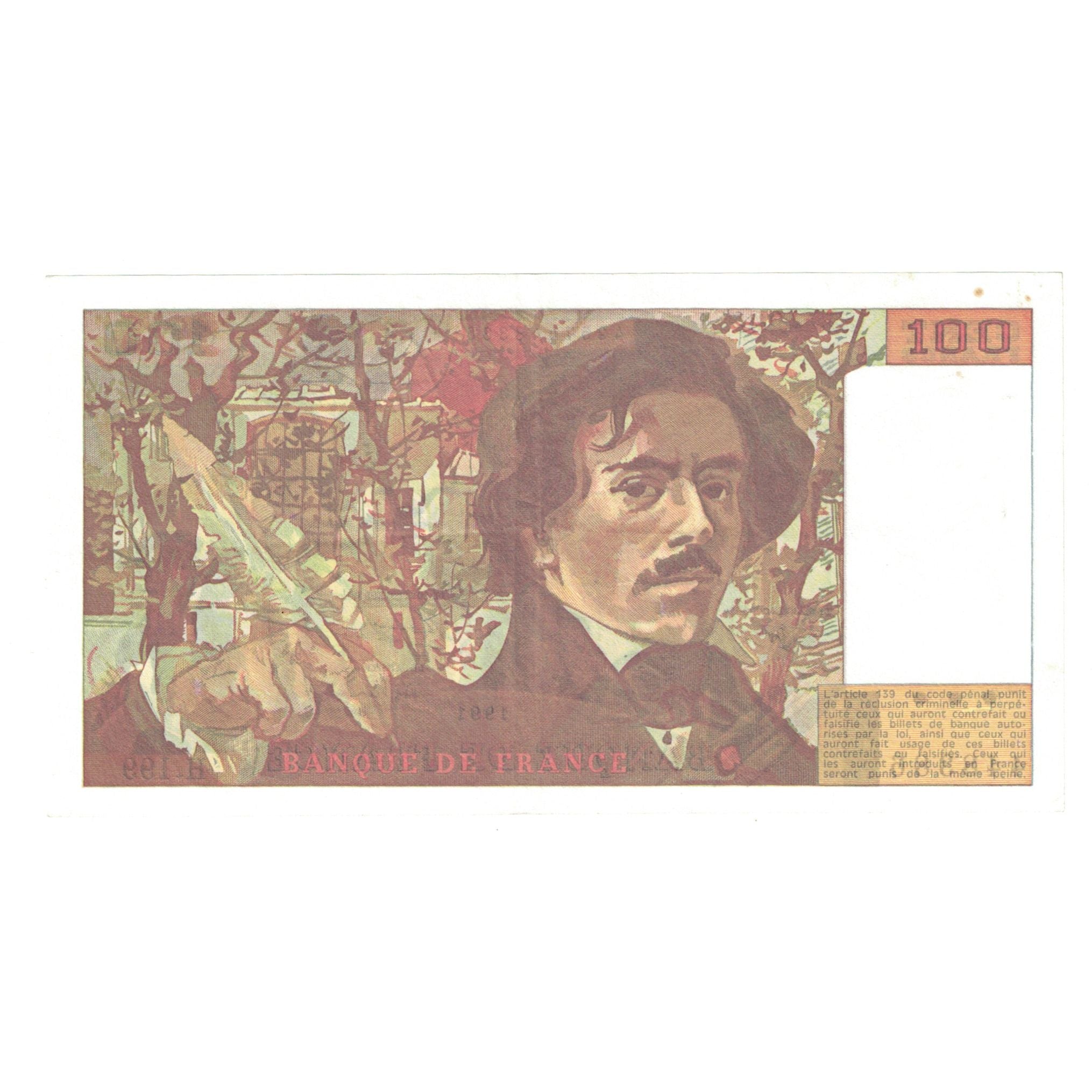 França, 100 Francs, Delacroix, 1991, H.199, UNC(63), Fayette:69bis04a, KM:154f