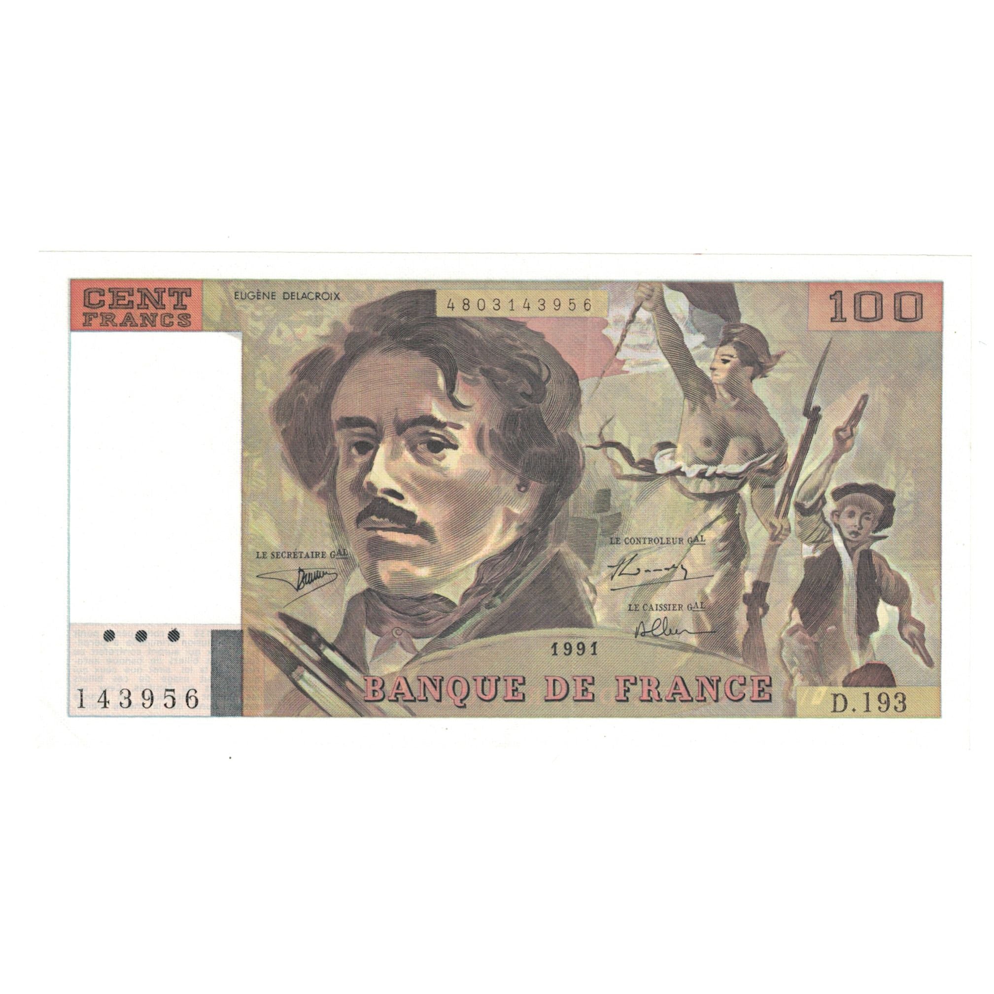 Frankreich, 100 Francs, Delacroix, 1991, D.193, UNZ-, Fayette:69bis04a, KM:154f