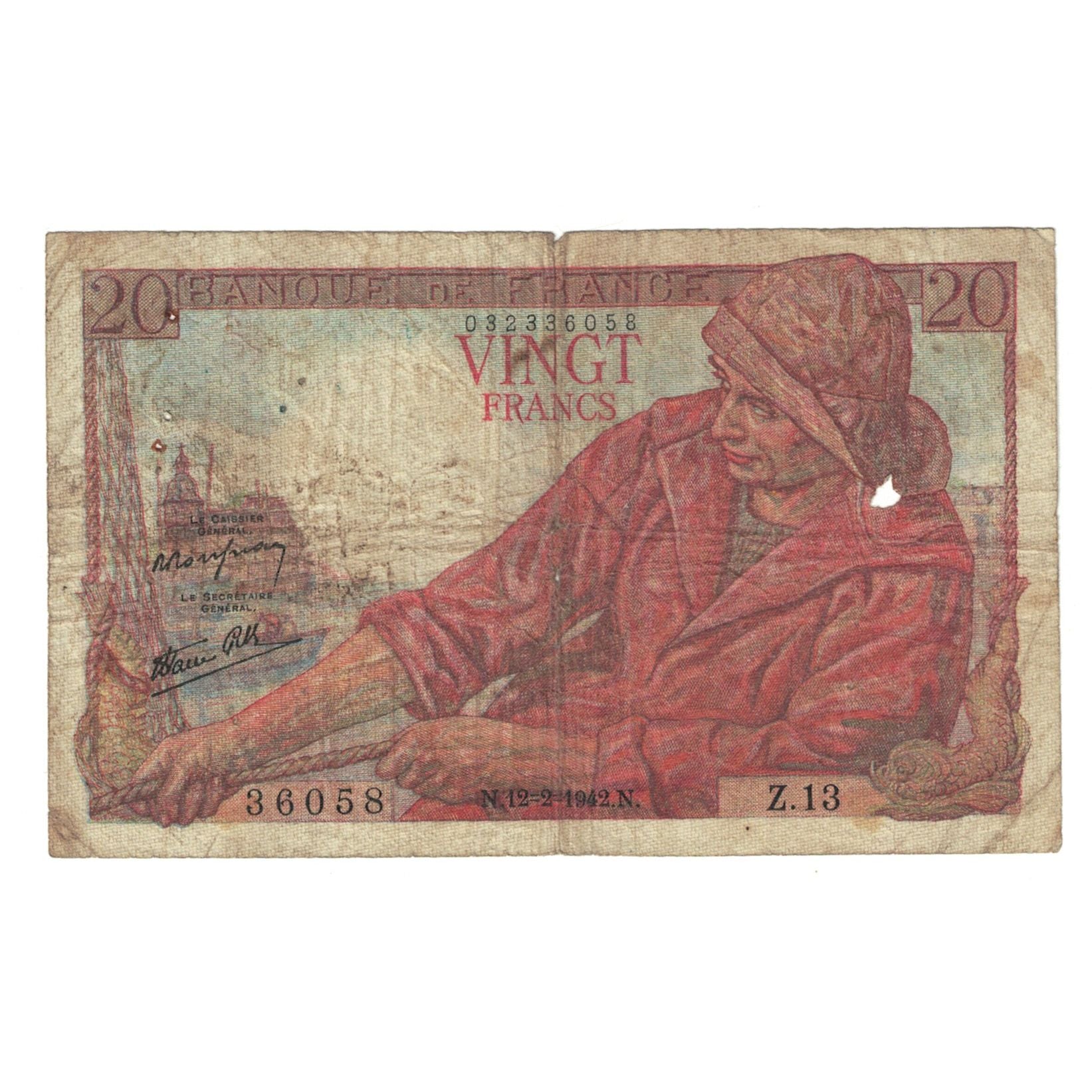 Frankreich, 20 Francs, Pêcheur, 1942, Z.13, SGE, Fayette:13.1, KM:100a