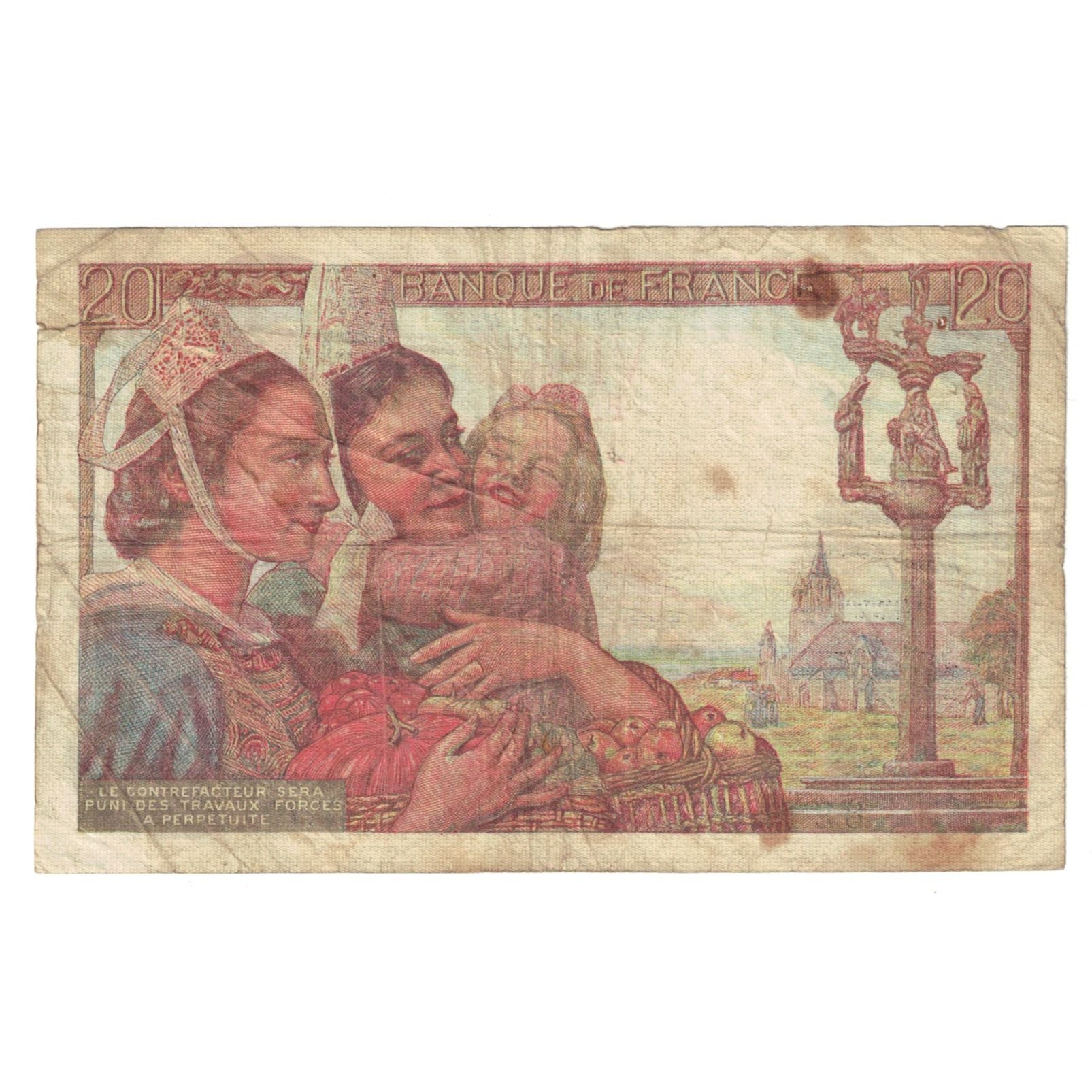 France, 20 Francs, Pêcheur, 1943, T.70, B+, Fayette:13.5, KM:100a