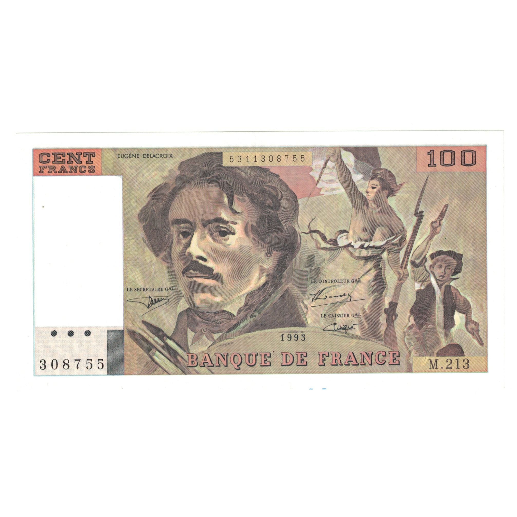Francja, 100 Francs, Delacroix, 1993, M.213, UNC(63), Fayette:69bis.5, KM:154g