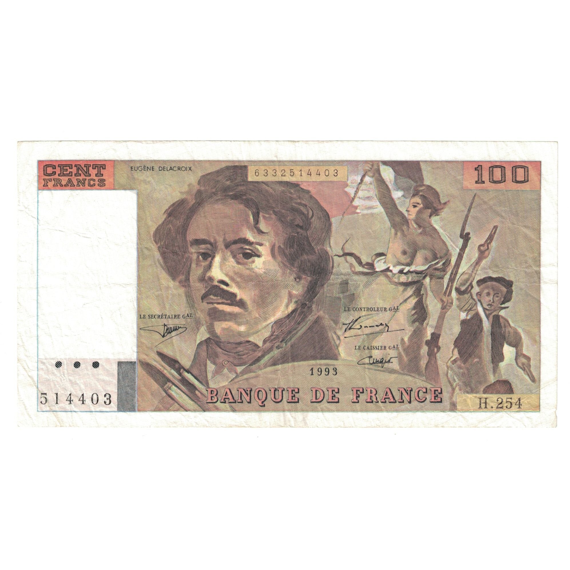Francja, 100 Francs, Delacroix, 1993, H.254, UNC(60-62), Fayette:69bis.08